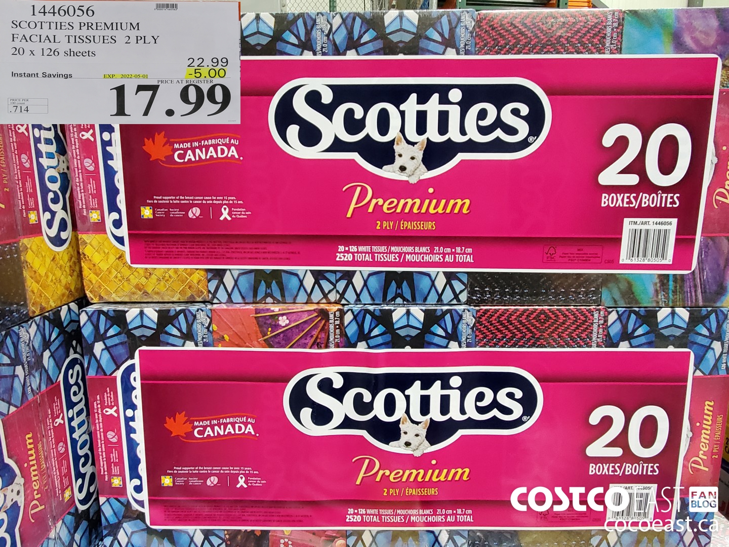 1446056 SCOTTIE PREMIUM FACIAL TISSUES 2 PLY 20 x 126 sheets ($5.00 INSTANT SAVINGS EXPIRES ON 2022-05-01) $17.99