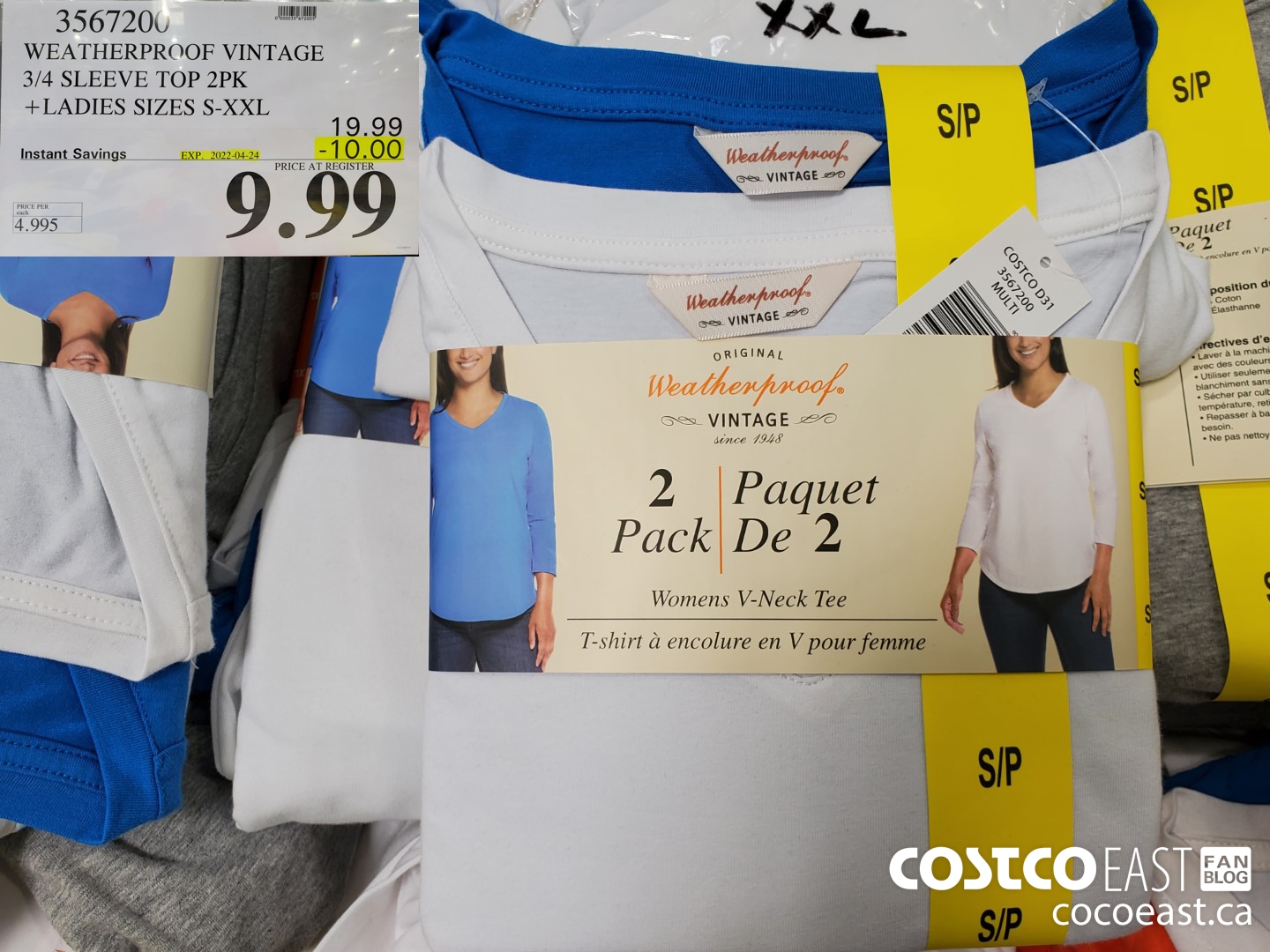 3567200 WEATHERPROOF VINTAGE 3/4 SLEEVE TOP 2PK + LADIES SIZES S-XXL ($10.00 INSTANT SAVINGS EXPIRES ON 2022-04-24) $9.99