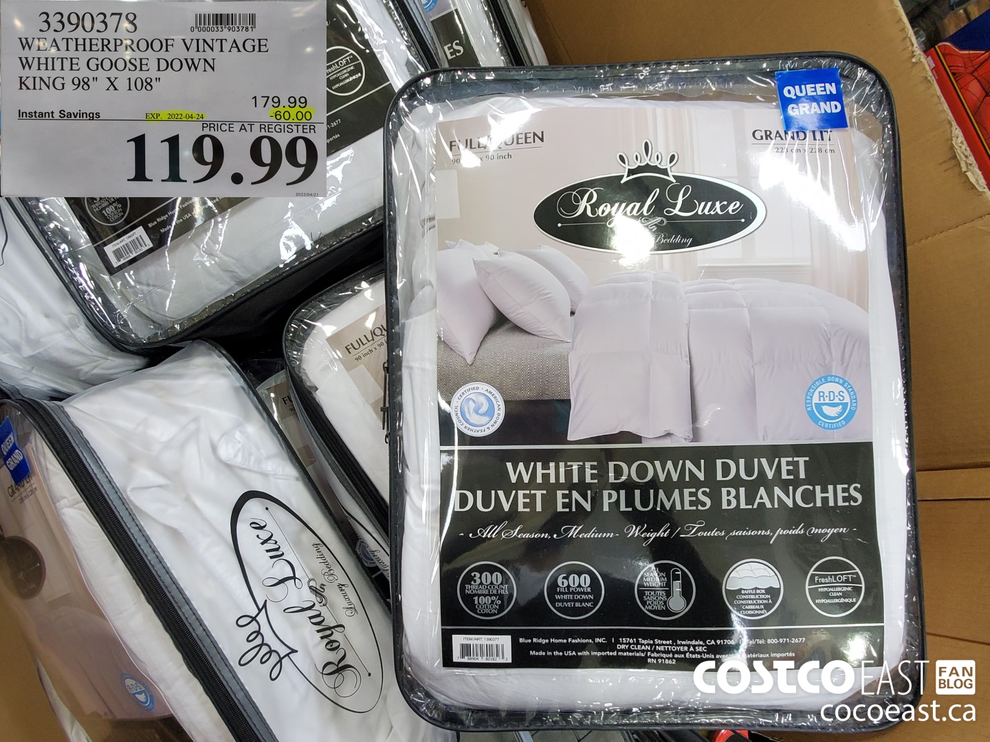 3390378 WEATHERPROOF VINTAGE WHITE GOOSE DOWN KING 98