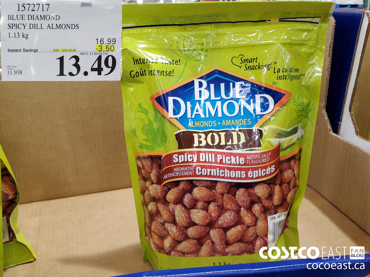 1572717 BLUE DIAMOND SPICY DILL ALMONDS 1.13 KG ($3.50 INSTANT SAVINGS EXPIRES ON 2022-05-08) $13.49