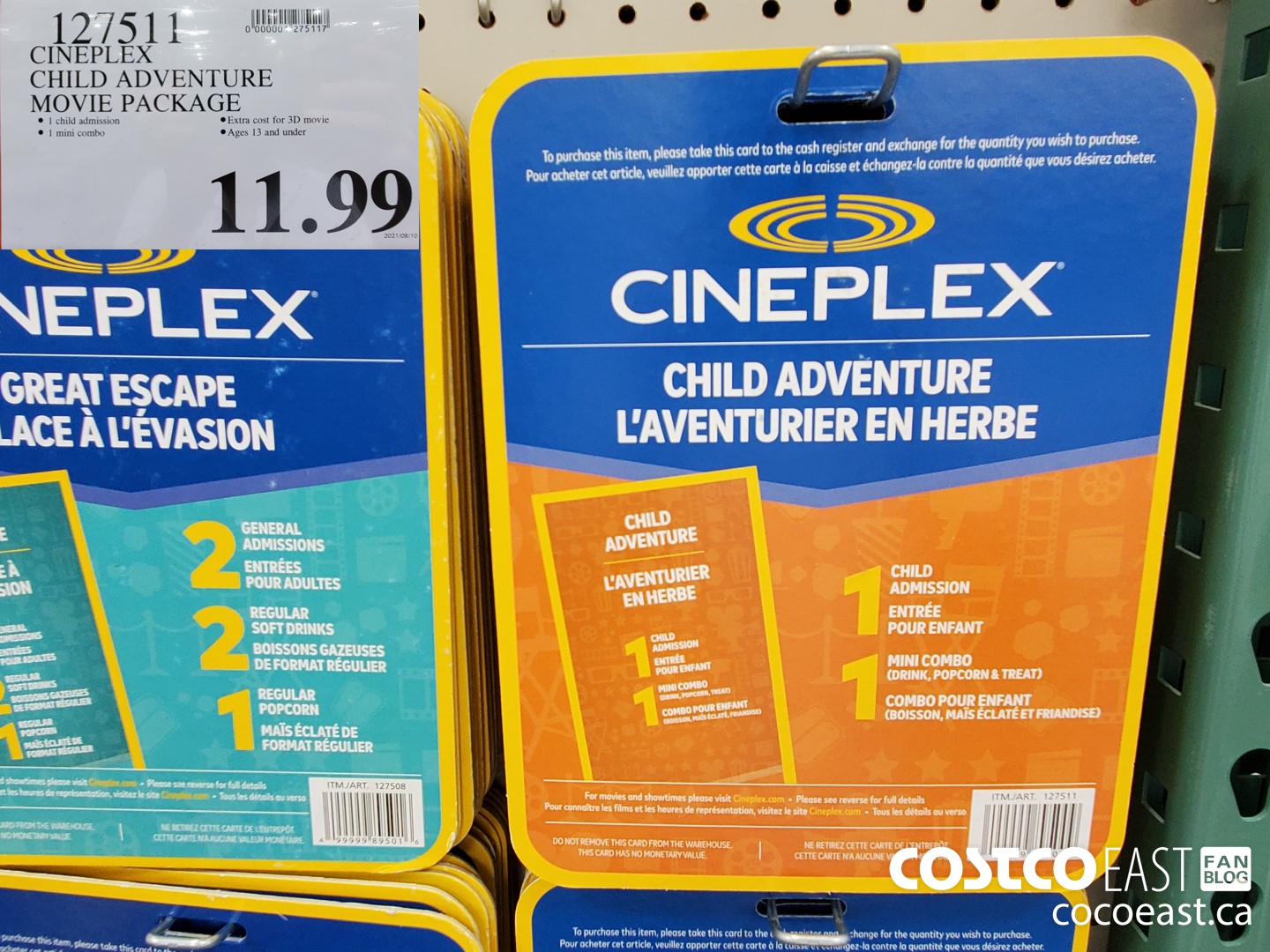 127511 CINEPLEX CHILD ADVENTURE CHILD MOVIE PACKAGE $11.99