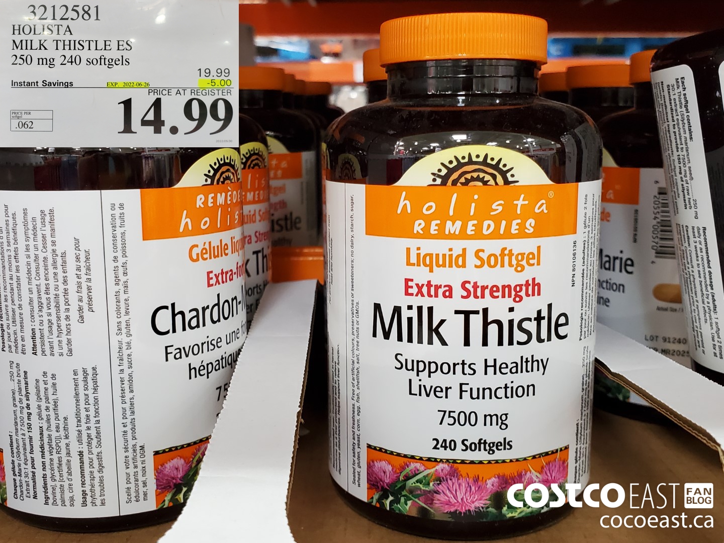 3212581 HOLISTA MILK THISTLE ES 250 mg 240 softgels ($5.00 INSTANT SAVINGS EXPIRES ON 2022-06-26) $14.99