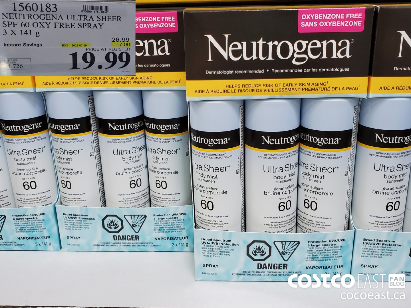 1560183 NEUTROGENA ULTRA SHEER SPF 60 OXY FREE SPRAY 3X 141 g ($7.00 INSTANT SAVINGS EXPIRES ON 2022-05-29) $19.99