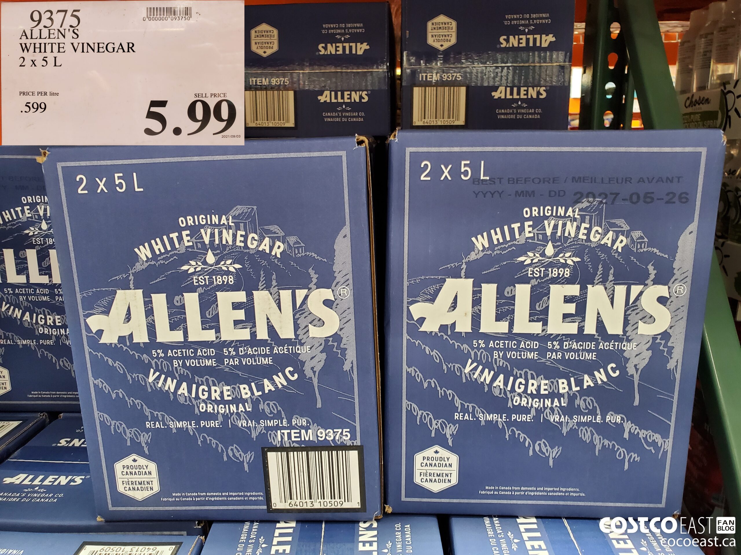9375 ALLEN'S WHITE VINEGAR 2 X 5 L $5.99