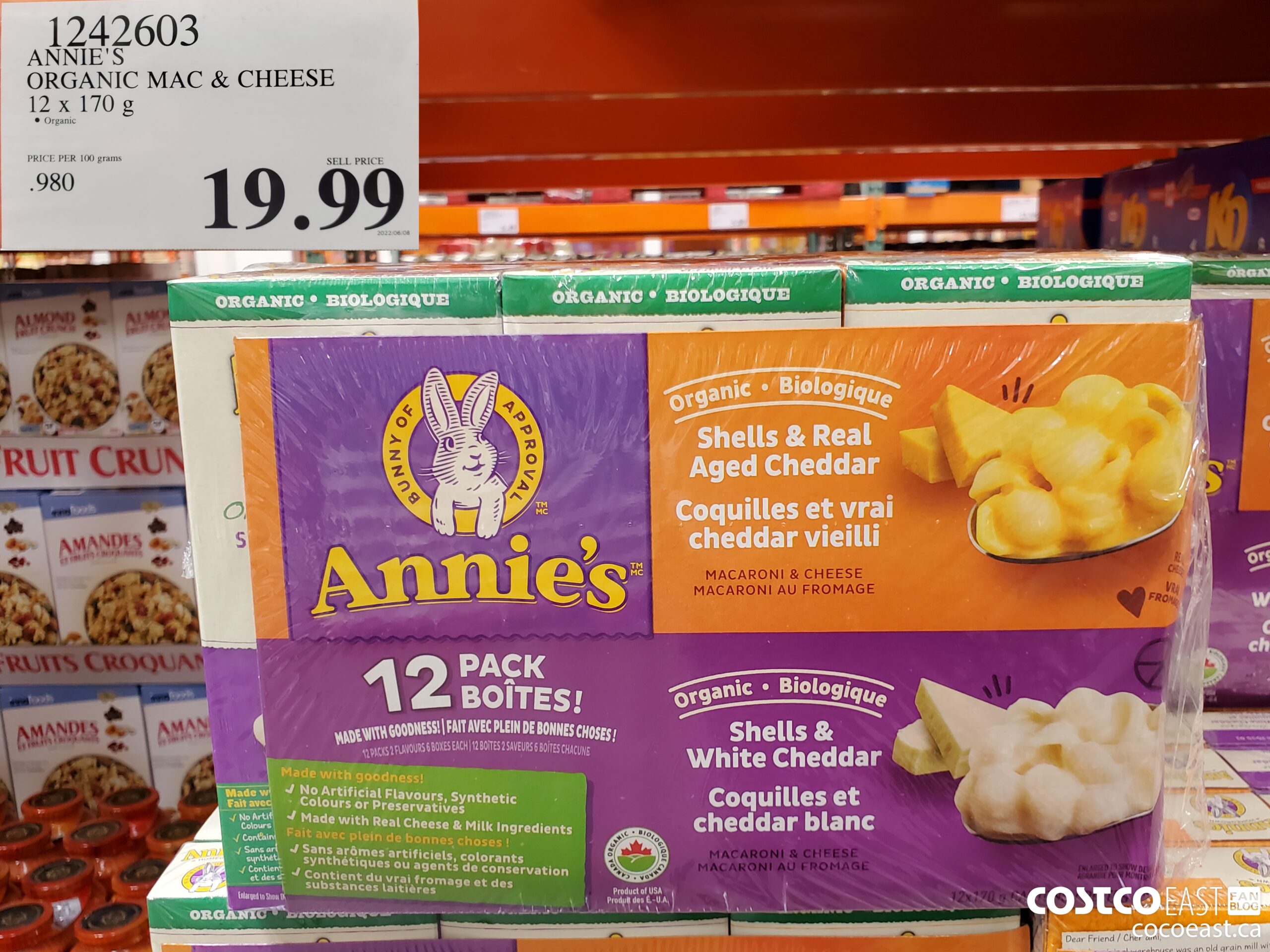 1242603 ANNIE'S ORGANIC MAC & CHEESE 12 X 170 G $19.99