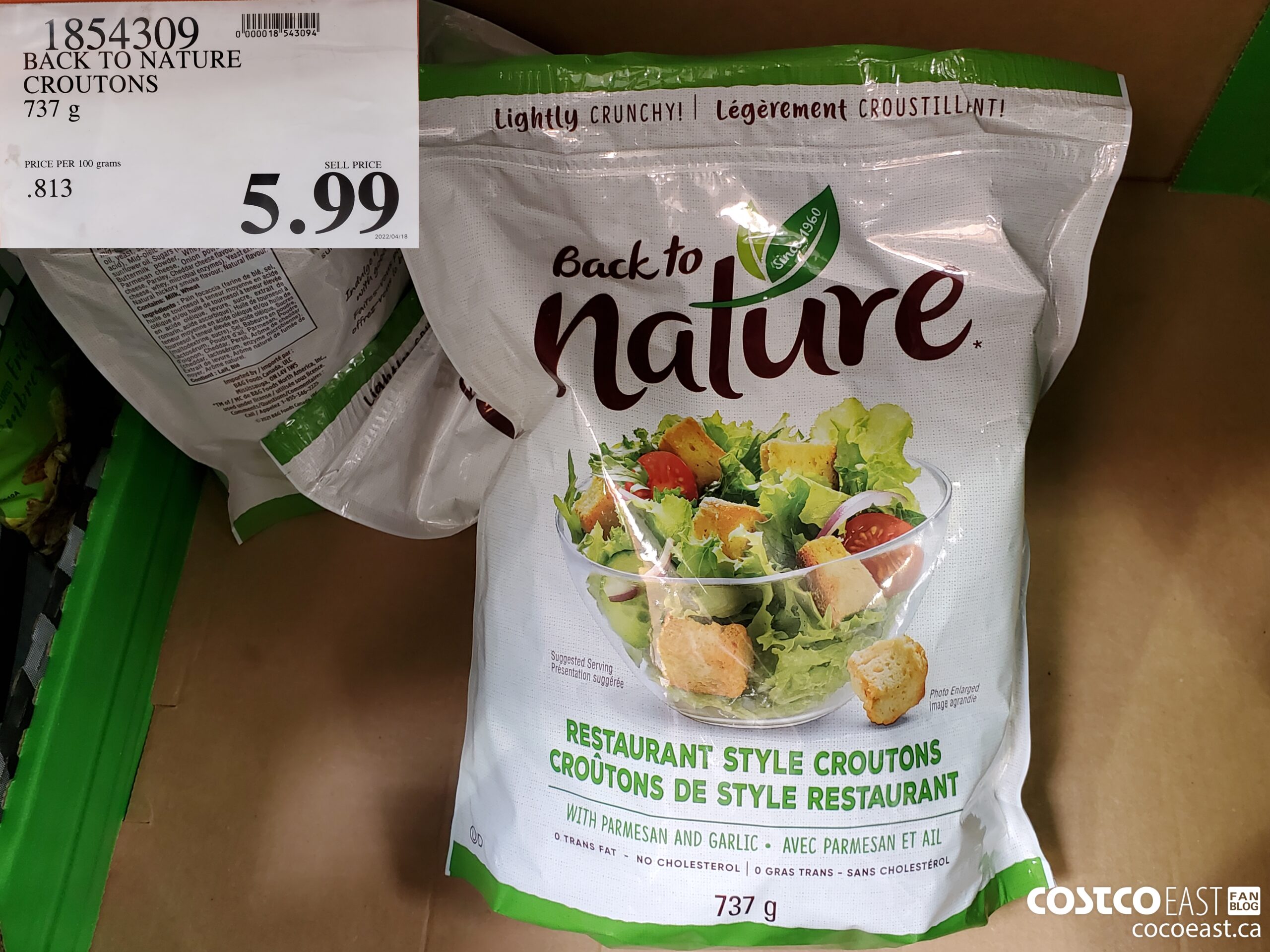 1854309 BACK TO NAUTRE FOCACCIA CROUTONS 737 G $5.99