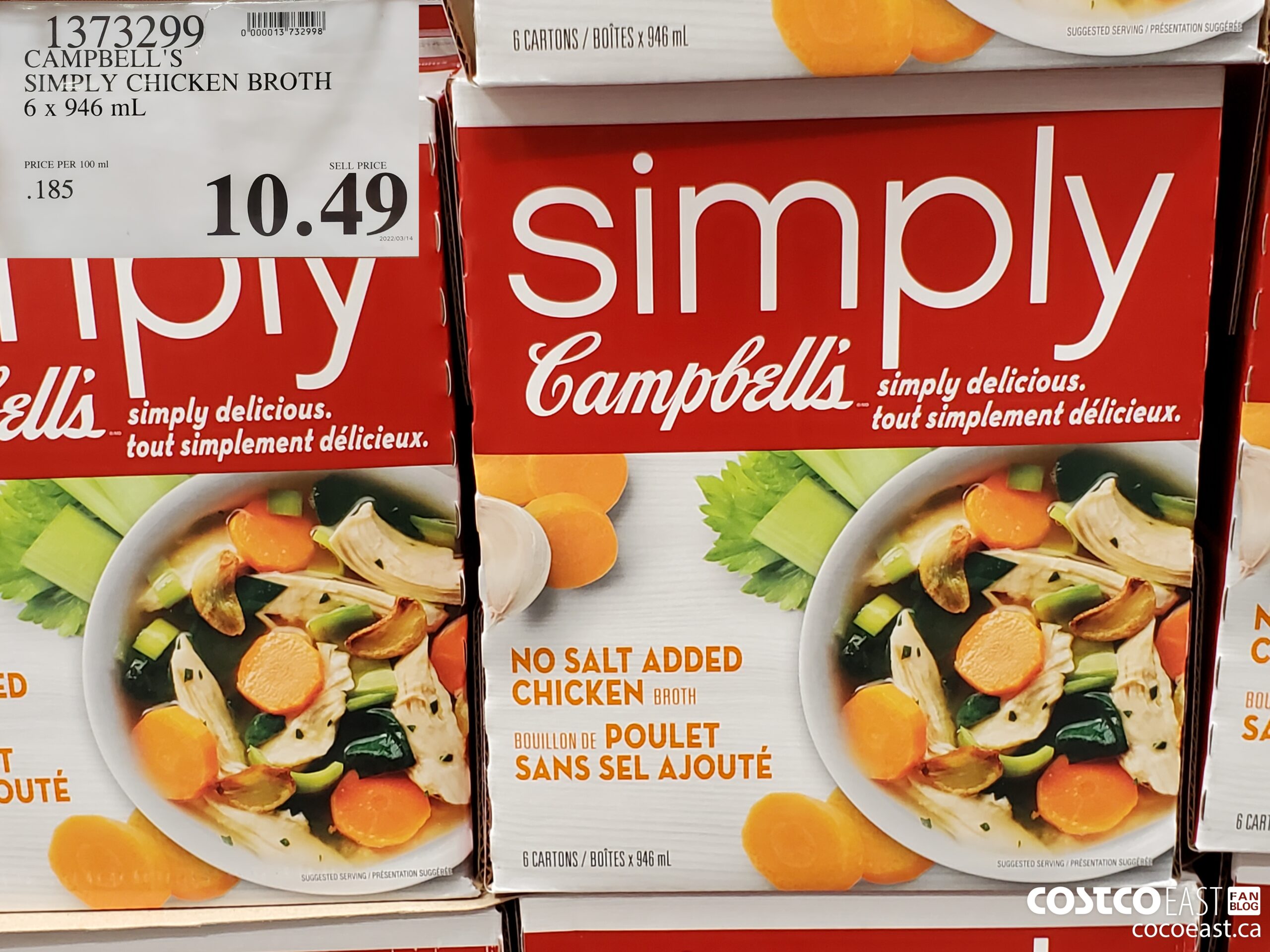 1373299 CAMPBELL'S SIMPLY CHICKEN BROTH 6 x 946 mL $10.49