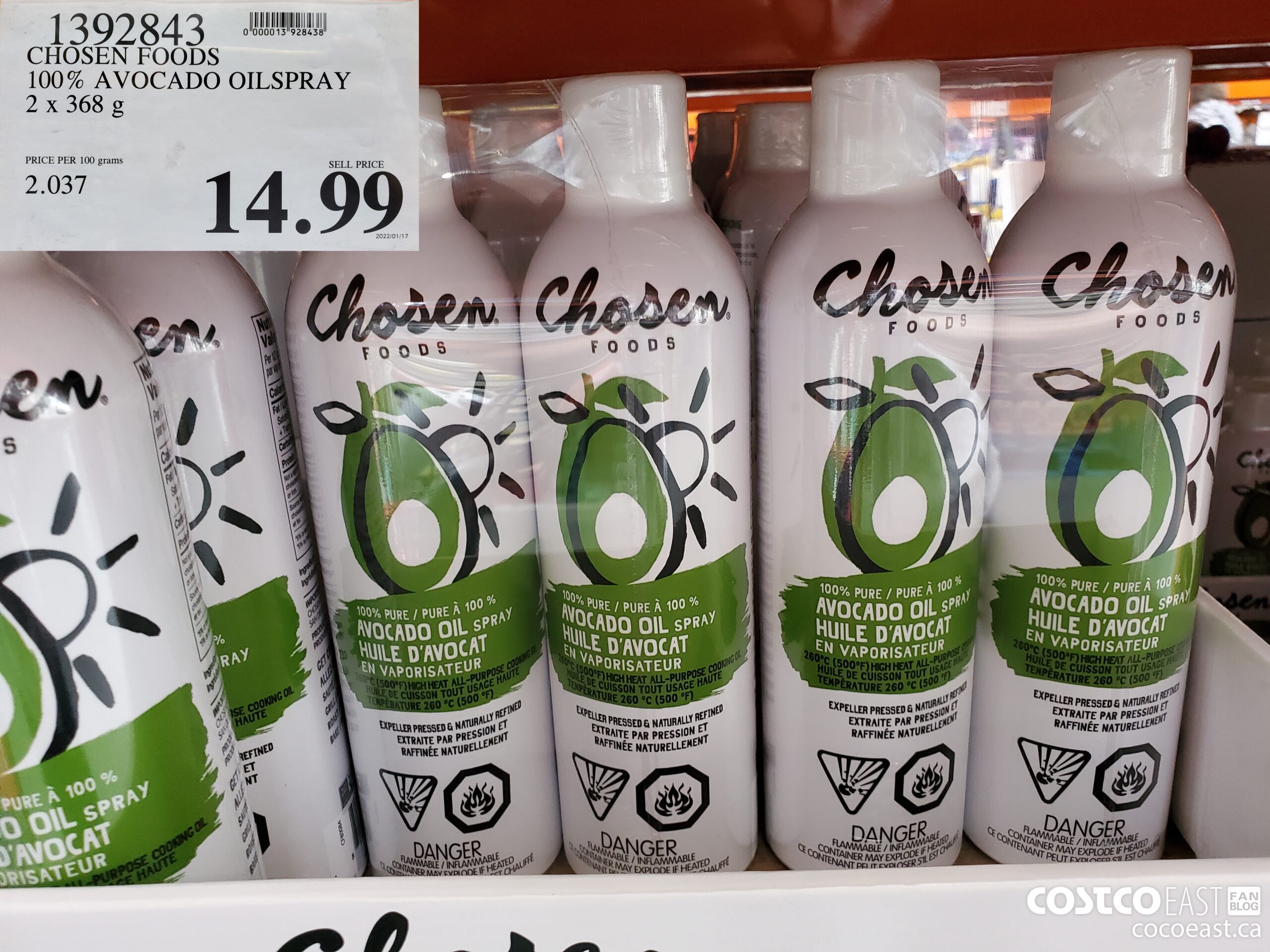 1392843 CHOSEN FOODS 100% AVOCADO OILSPRAY 2 x 368 G $14.99
