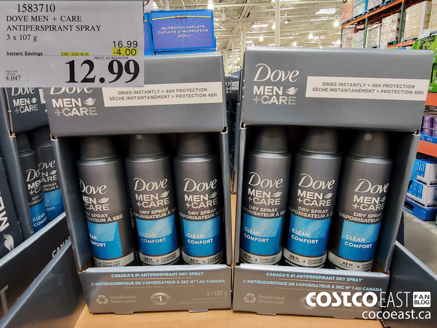 1583710 DOVE MEN + CARE ANTIPERSPIRANT SPRAY 3 X 107 G ($4.00 INSTANT SAVINGS EXPIRES ON 2022-06-26) $12.99