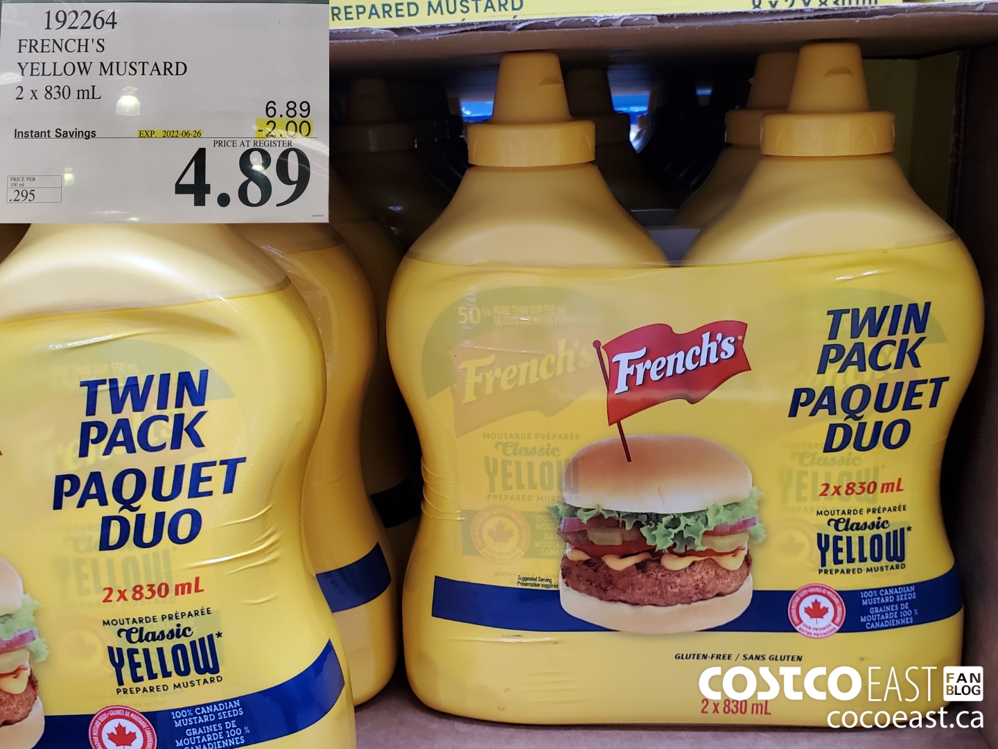 192264 FRENCH'S YELLOW MUSTARD 2 X 830 ML ($2.00 INSTANT SAVINGS EXPIRES ON 2022-06-26) $4.89