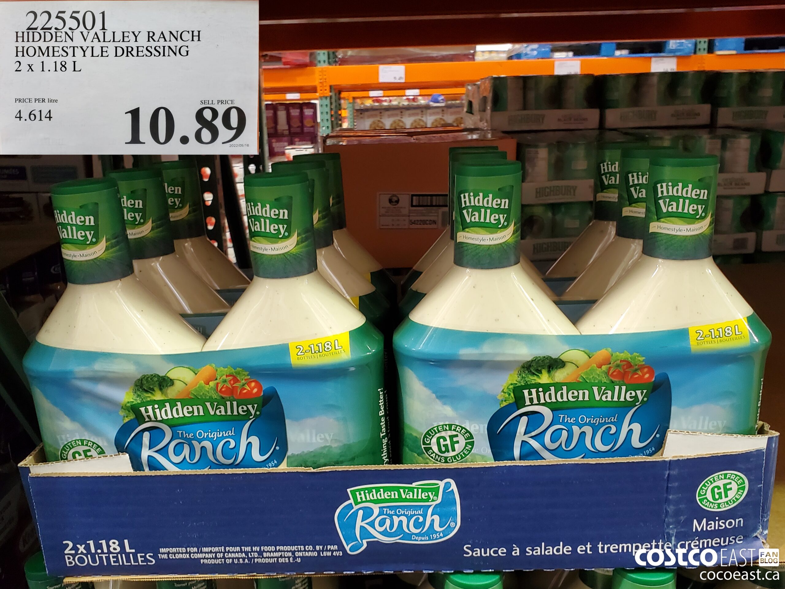 225501 HIDDEN VALLEY RANCH MAISON SAUCE A SALADE 2 X 1.18 L $10.89