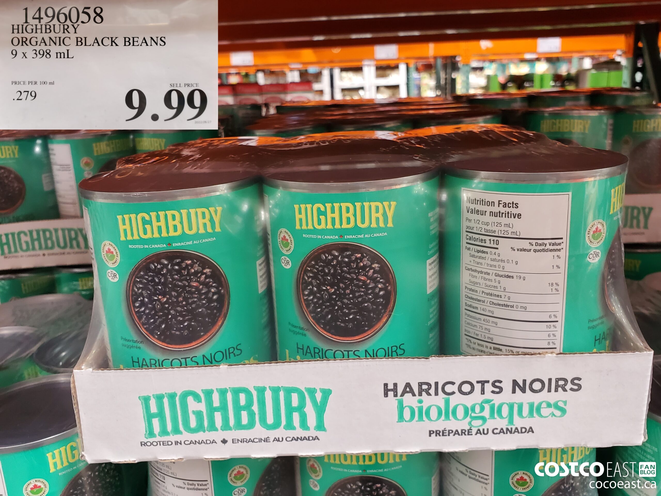 1490588 HIGHBURY ORGANIC BLACK BEANS 9 x 398 mL $9.99