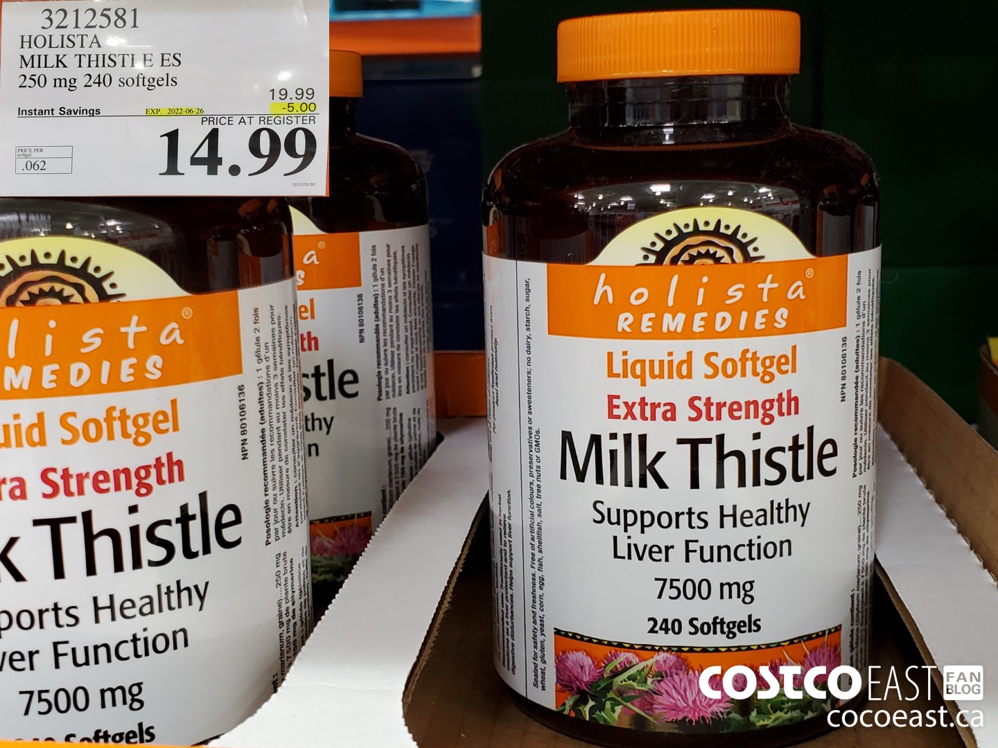 3212581 HOLISTA MILK THISTLE ES 250 mg 240 softgels ($5.00 INSTANT SAVINGS EXPIRES ON 2022-06-26) $14.99