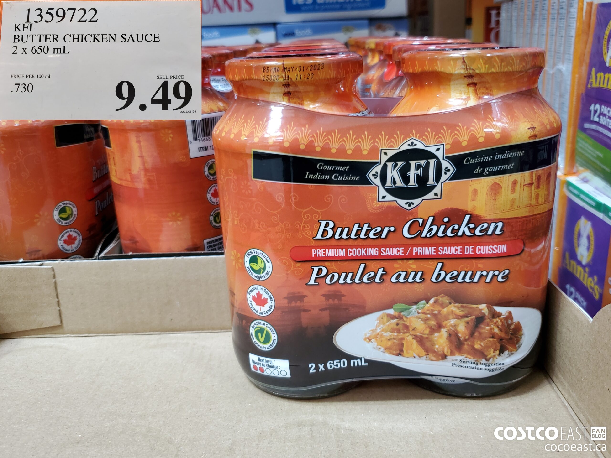 1359722 KFI BUTTER CHICKEN SAUCE 2 x 650 mL $9.49