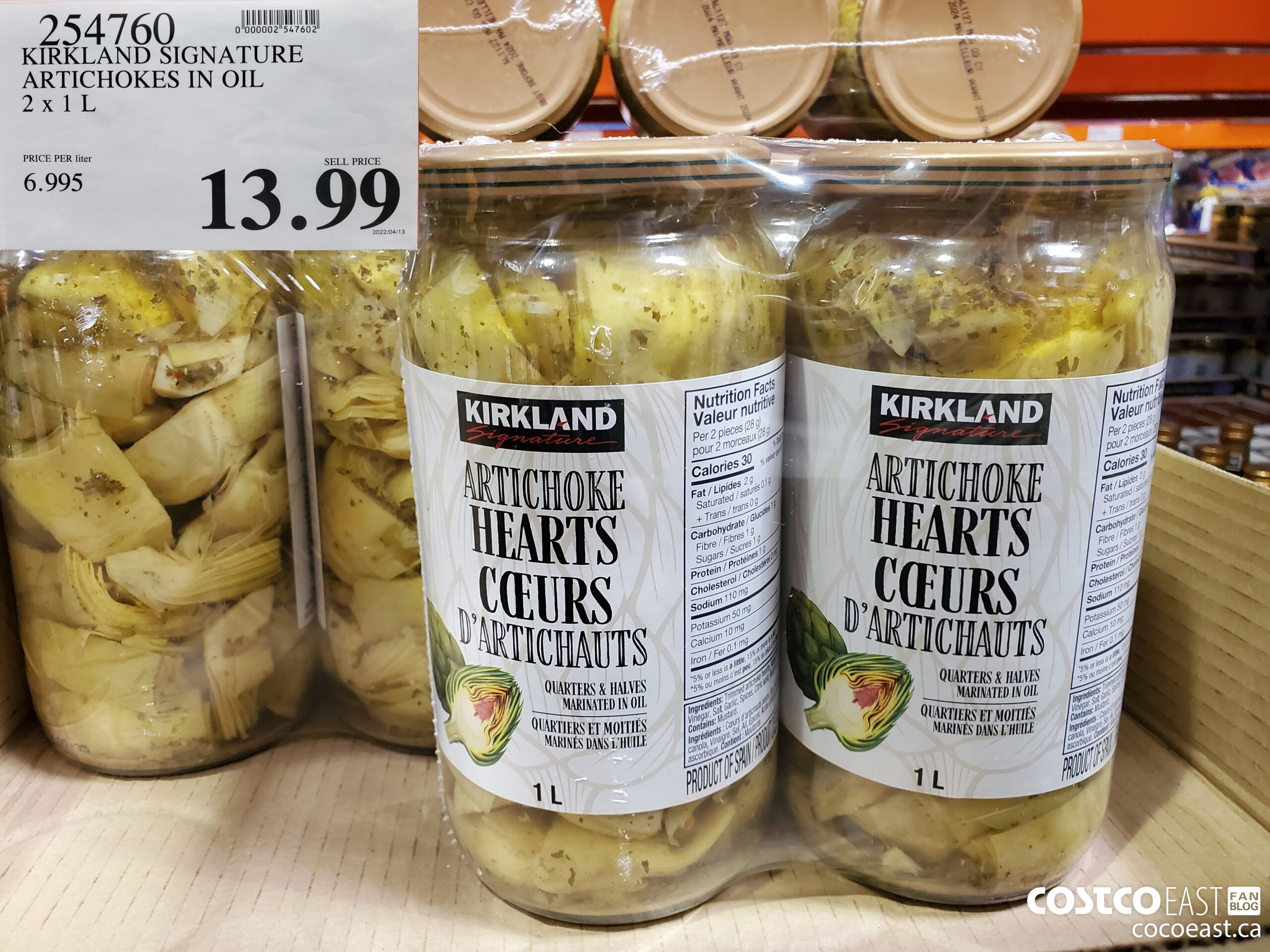254760 KIRKLAND SIGNATURE ARTICHOKES IN OIL 2 x 1 L $13.99