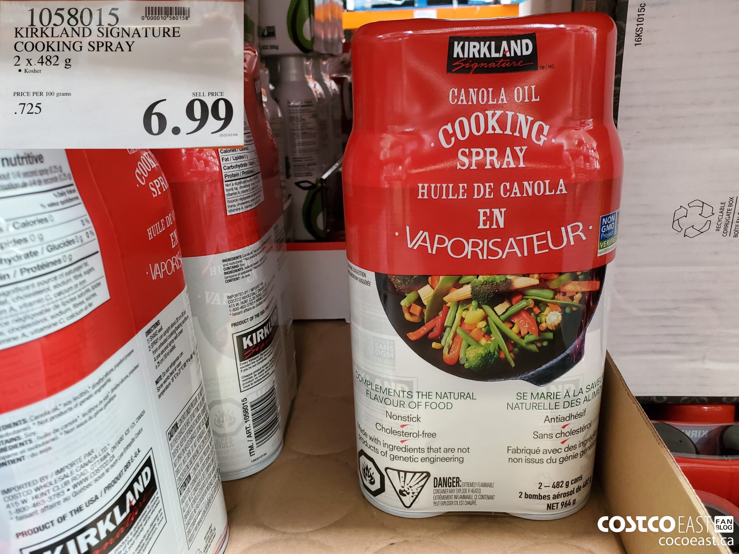 1058015 KIRKLAND SIGNATURE COOKING SPRAY 2 x 482 g $6.99