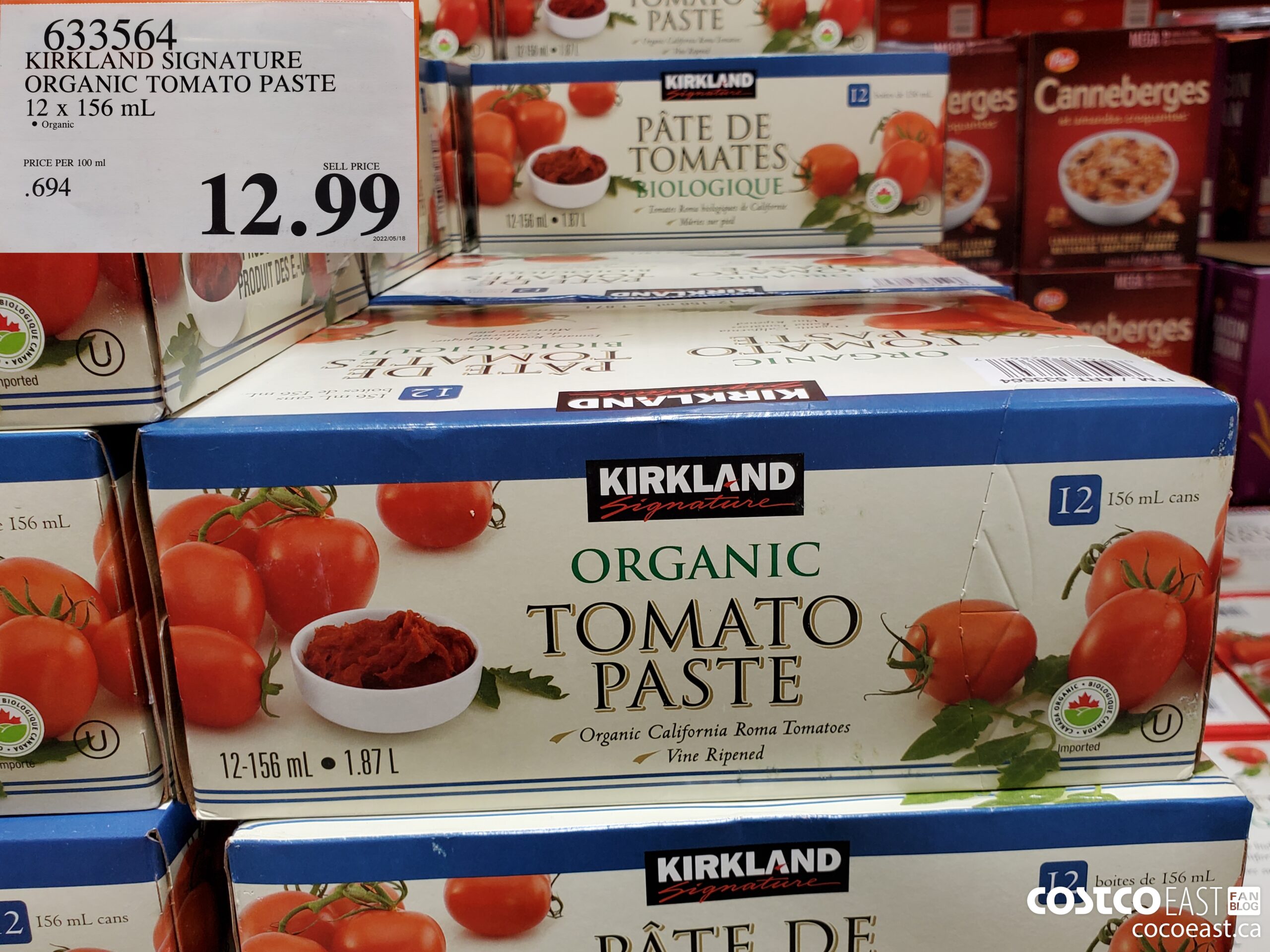 633564 KIRKLAND SIGNATURE ORGANIC TOMATO PASTE 12 x 156 mL $12.99