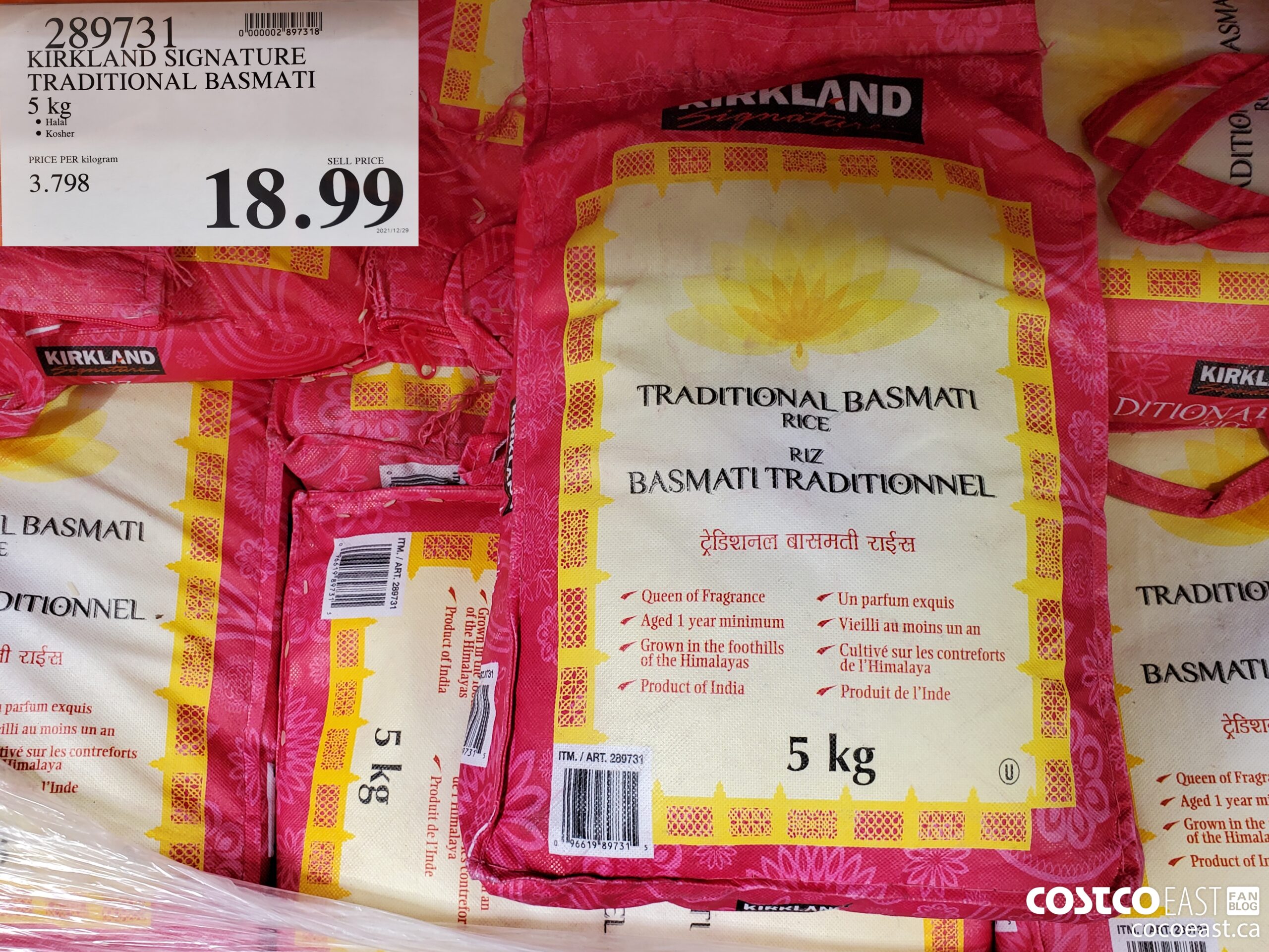 289731 KIRKLAND SIGNATURE TRADITIONAL BASMATI 5 kg $18.99