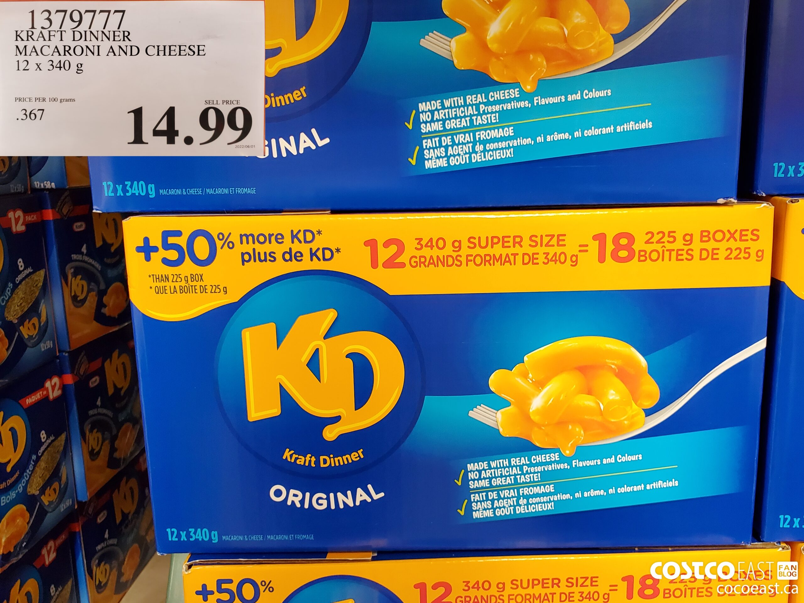 1379777 KRAFT DINNER MACARONI AND CHEESE 12 x 340 g $14.99