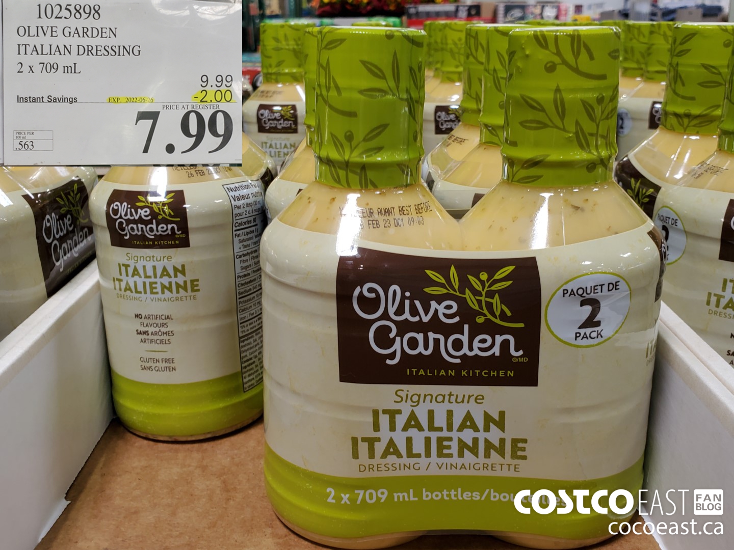 1025898 OLIVE GARDEN ITALIAN DRESSING 2 X 709 ML ($2.00 INSTANT SAVINGS EXPIRES ON 2022-06-26) $7.99