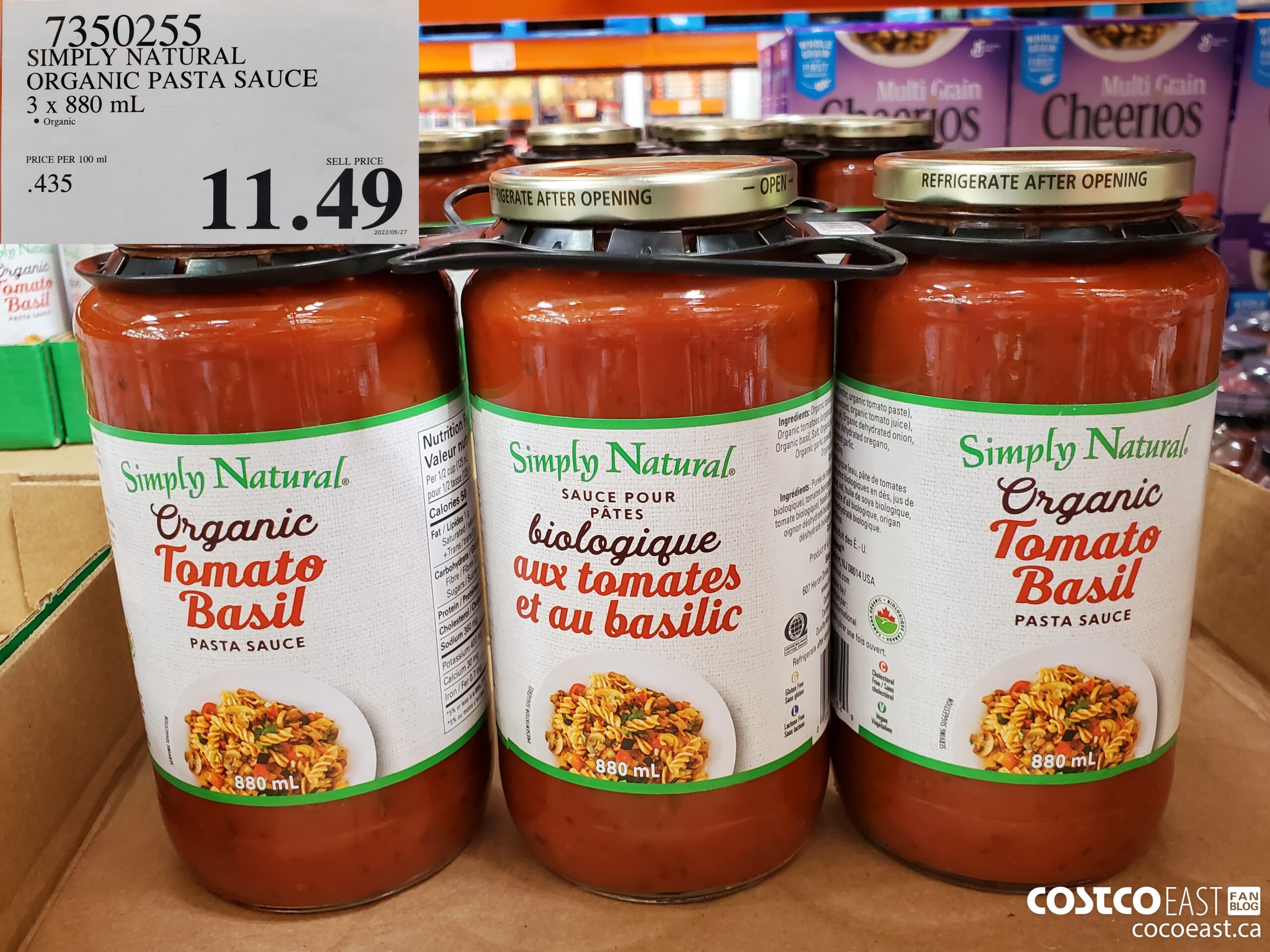 7350255 SIMPLY NATURAL ORGANIC PASTA SAUCE 3 X 880 ML $11.49
