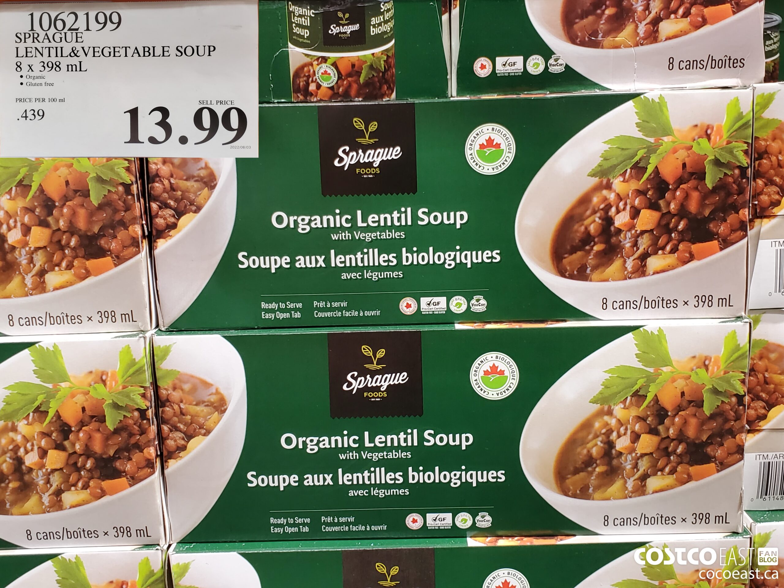 1062199 SPRAGUE LENTIL & VEGETABLE SOUP 8 X 398 ML $13.99