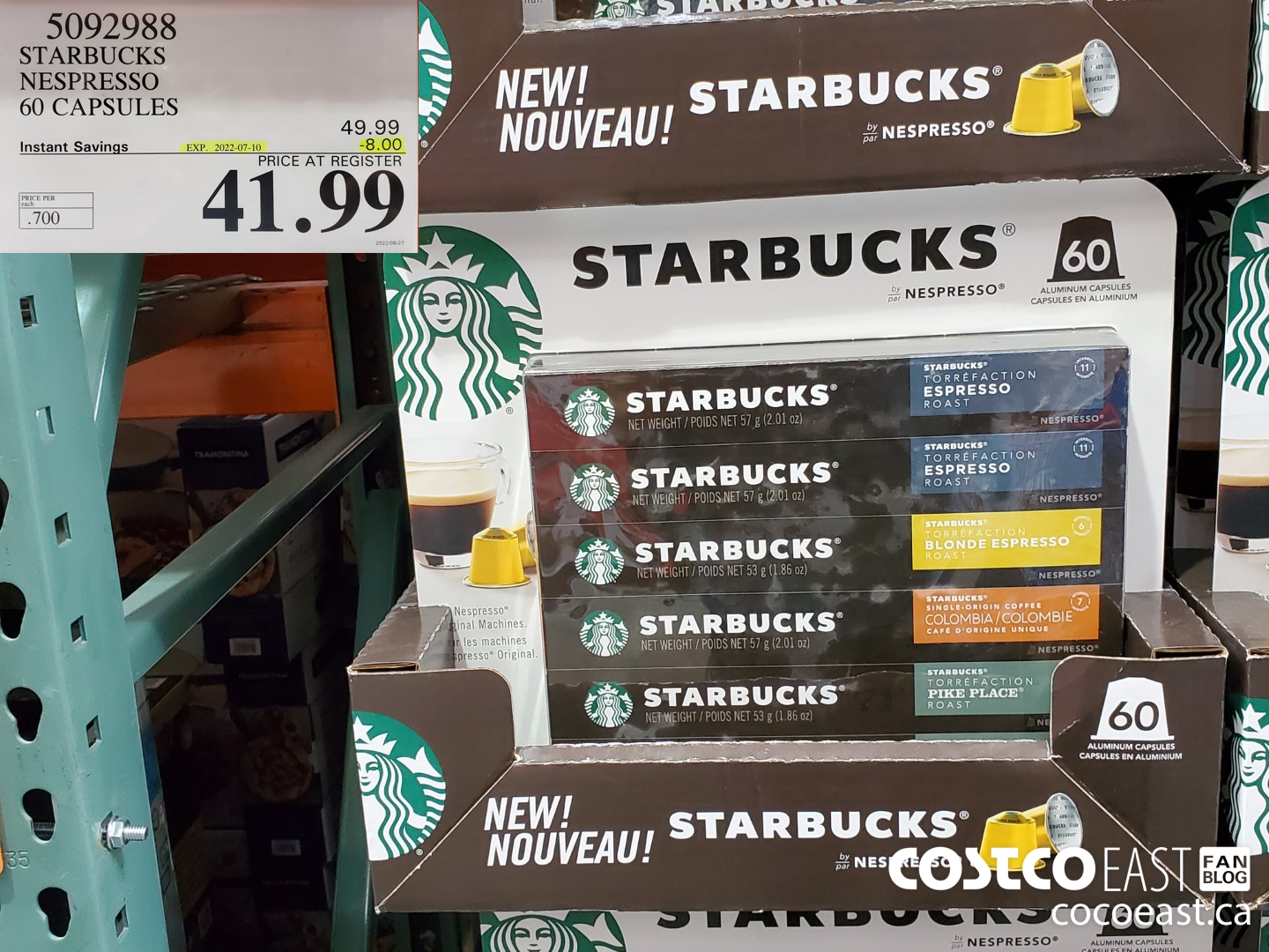 5092988 STARBUCKS NESPRESSO 60 CAPSULES ($8.00 INSTANT SAVINGS EXPIRES ON 2022-07-10) $41.99