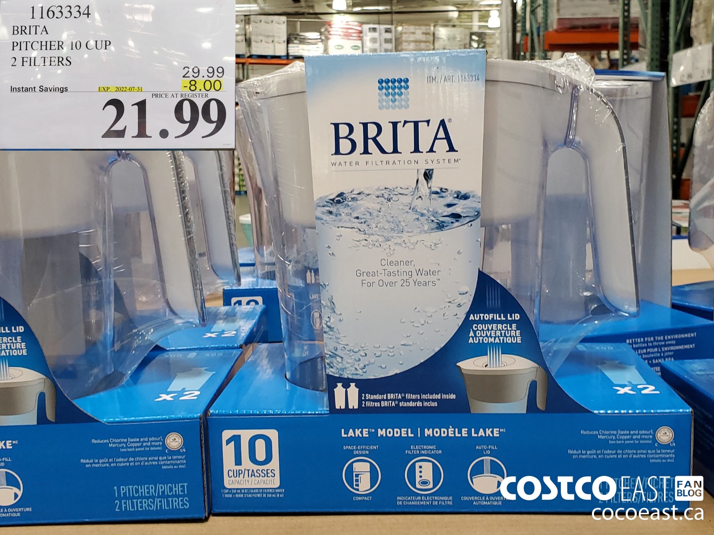 1163334 BRITA PITCHER 10 CUP 2 FILTERS ($8.00 INSTANT SAVINGS EXPIRES ON 2022-07-31) $21.99