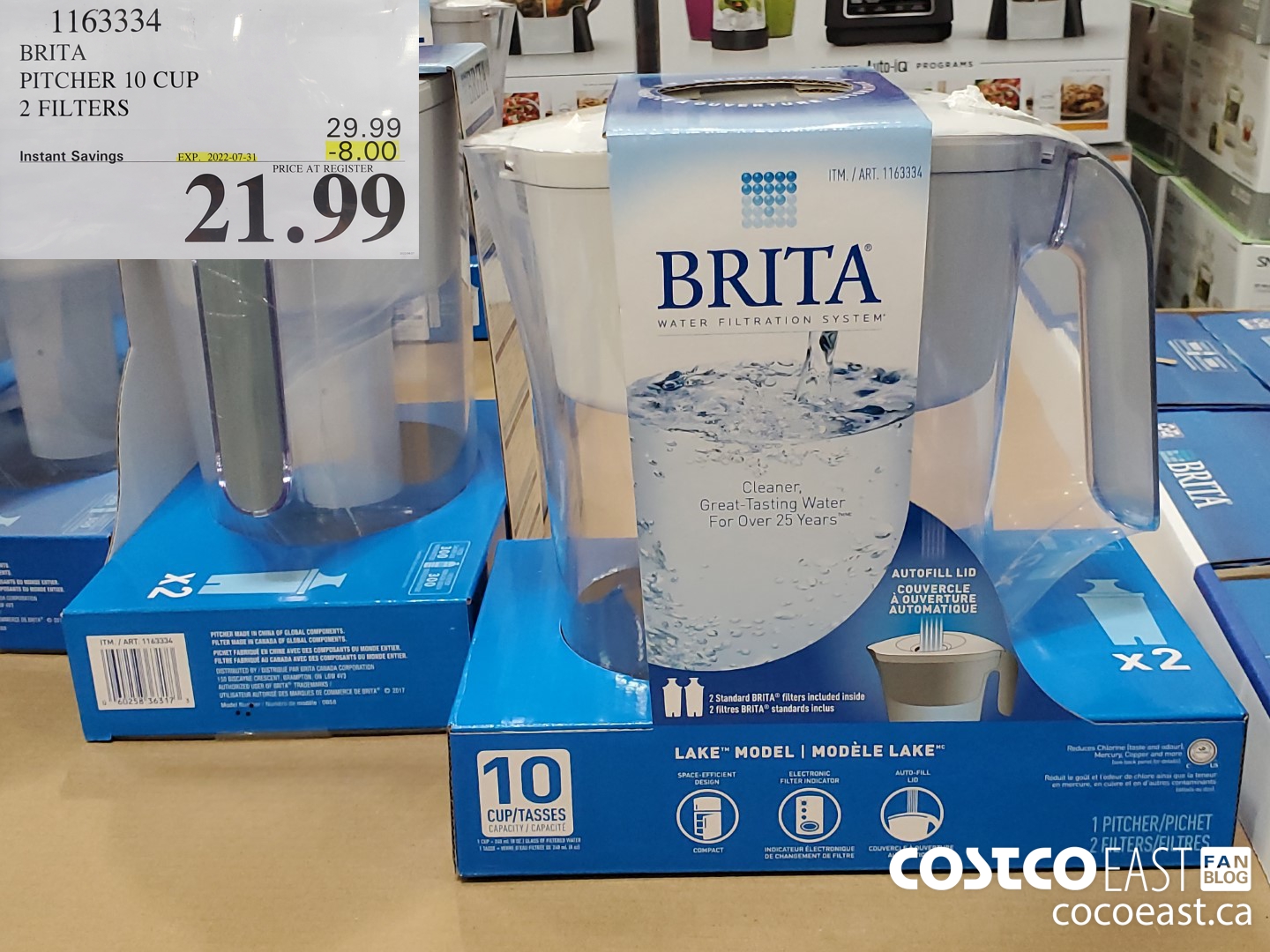 1163334 BRITA PITCHER 10 CUP 2 FILTERS ($8.00 INSTANT SAVINGS EXPIRES ON 2022-07-31) $21.99