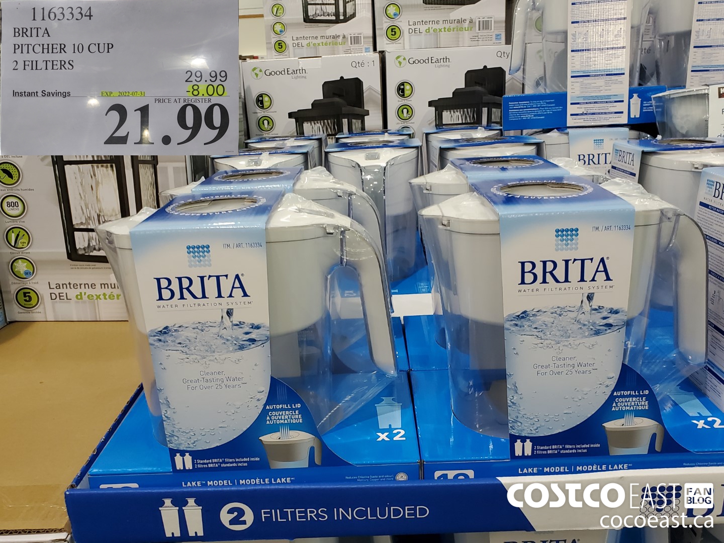 1163334 BRITA PITCHER 10 CUP 2 FILTERS ($8.00 INSTANT SAVINGS EXPIRES ON 2022-07-31) $21.99