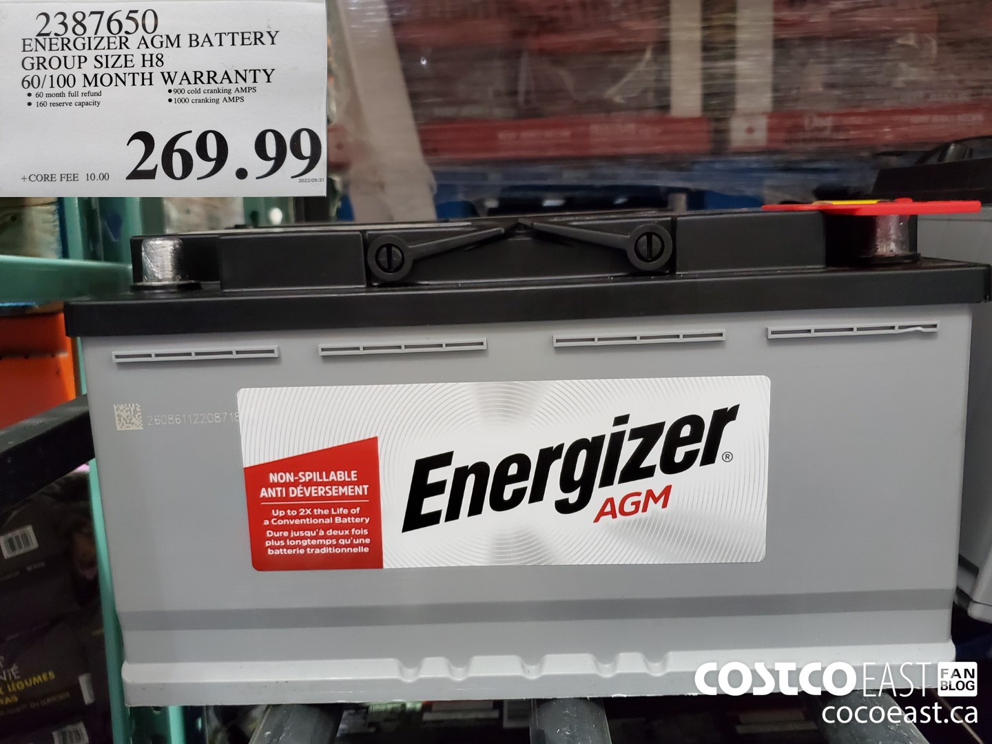 2387650 ENERGIZER AGM BATTERY GROUP SIZE H8 60/100 MONTH WARRANTY $269.99