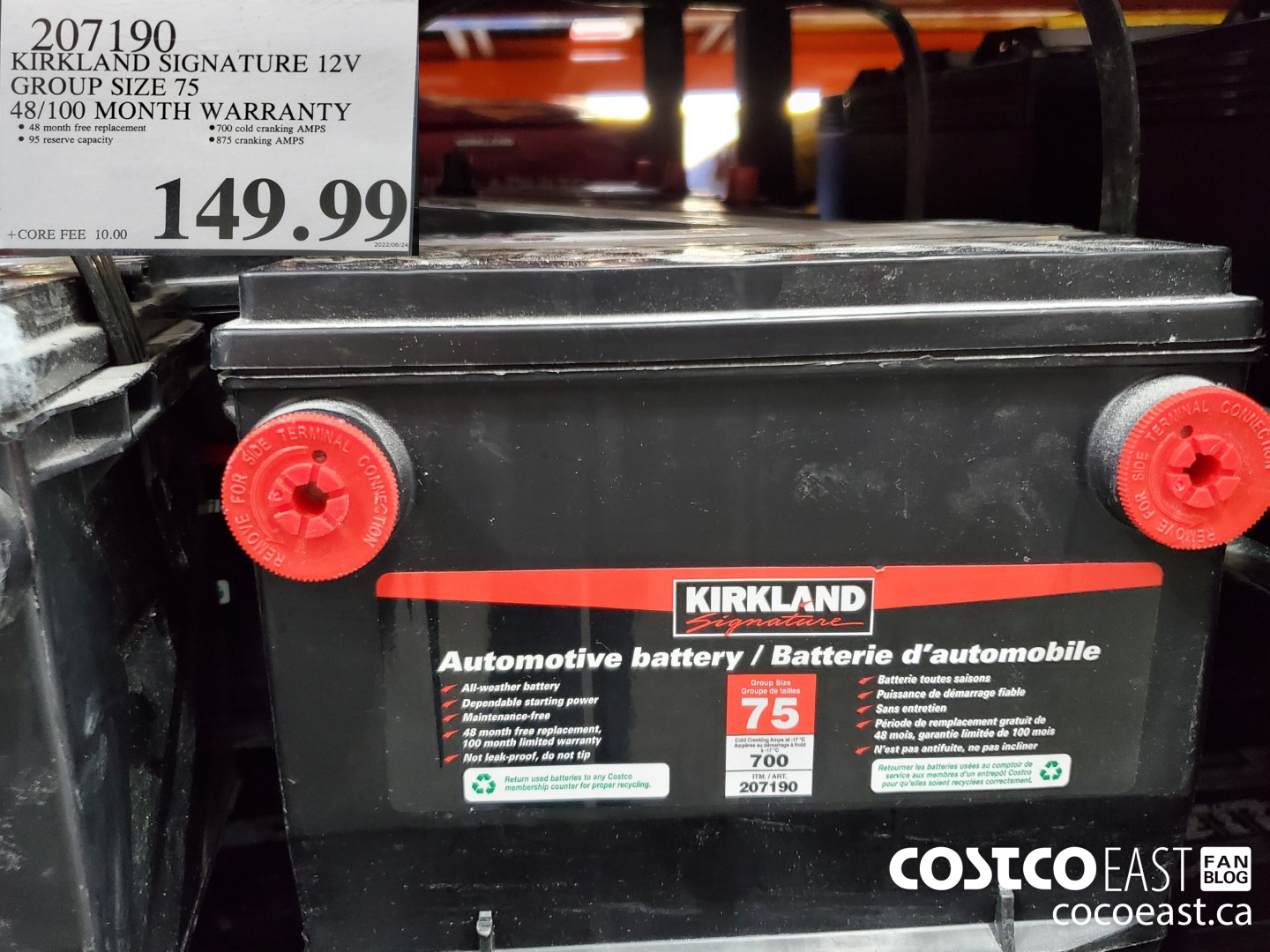 207190 KIRKLAND SIGNATURE 12V GROUP SIZE 75 48/100 MONTH WARRANTY $149.99