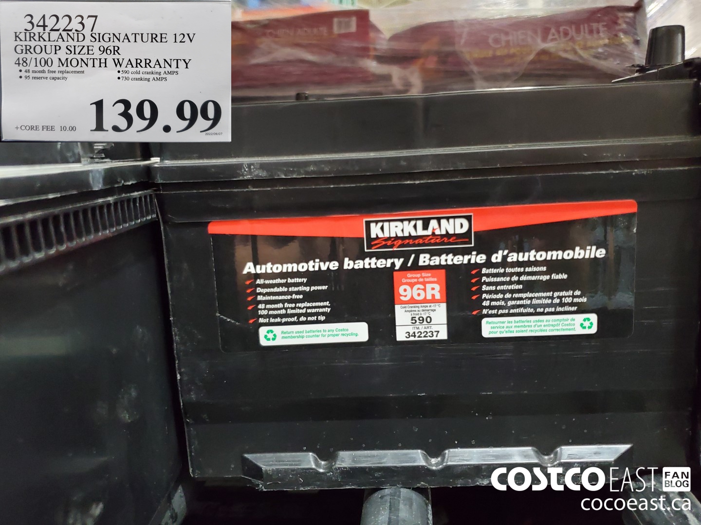 342237 KIRKLAND SIGNATURE 12V GROUP SIZE 96R 48/ 100 MONTH WARRANTY $139.99