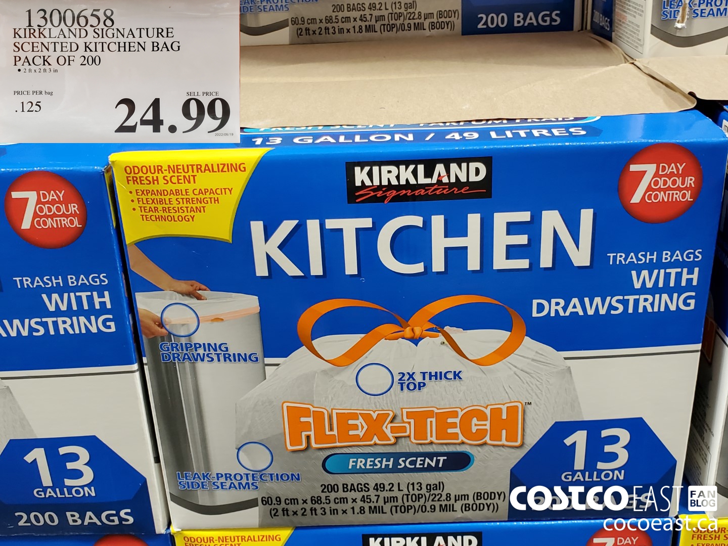 Kirkland Signature Flex-Tech 13-Gallon Scented Kitchen Trash Bags - 200  Count, White, KS-200x|Scent|Bin Bag-WT