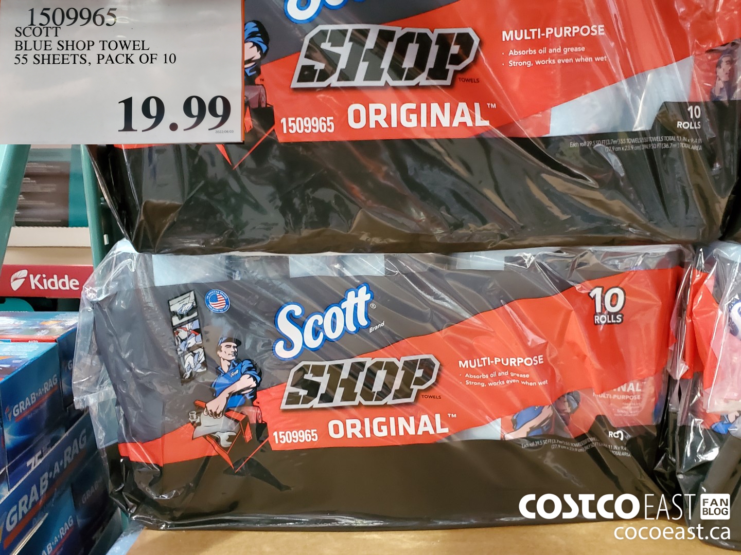 1509965 SCOTT BLUE SHOP TOWEL 55 SHEETS, PACK OF 10 $19.99