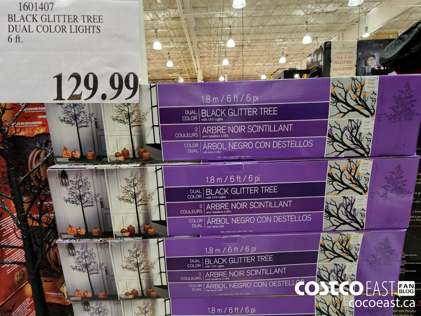 1601407 BLACK GLITTER TREE DUAL COLOR LIGHTS 6 FT. $129.99