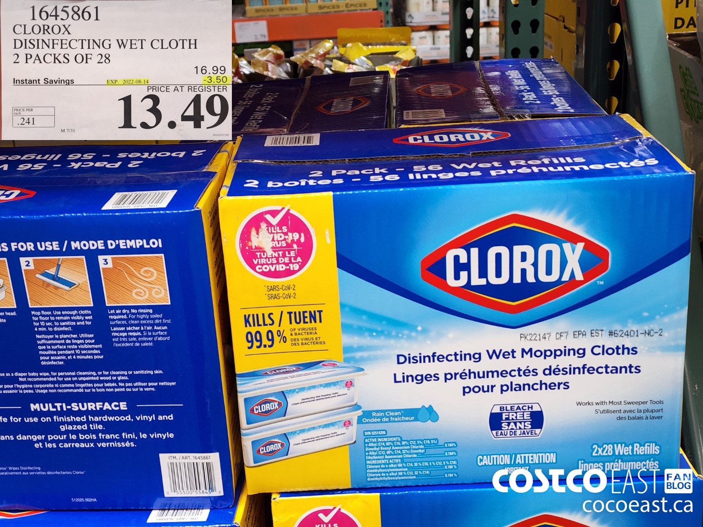 1645861 CLOROX DISINFECTING WET CLOTH 2 PACKS OF 28 ($3.50 INSTANT SAVINGS EXPIRES ON 2022-08-14) $13.49