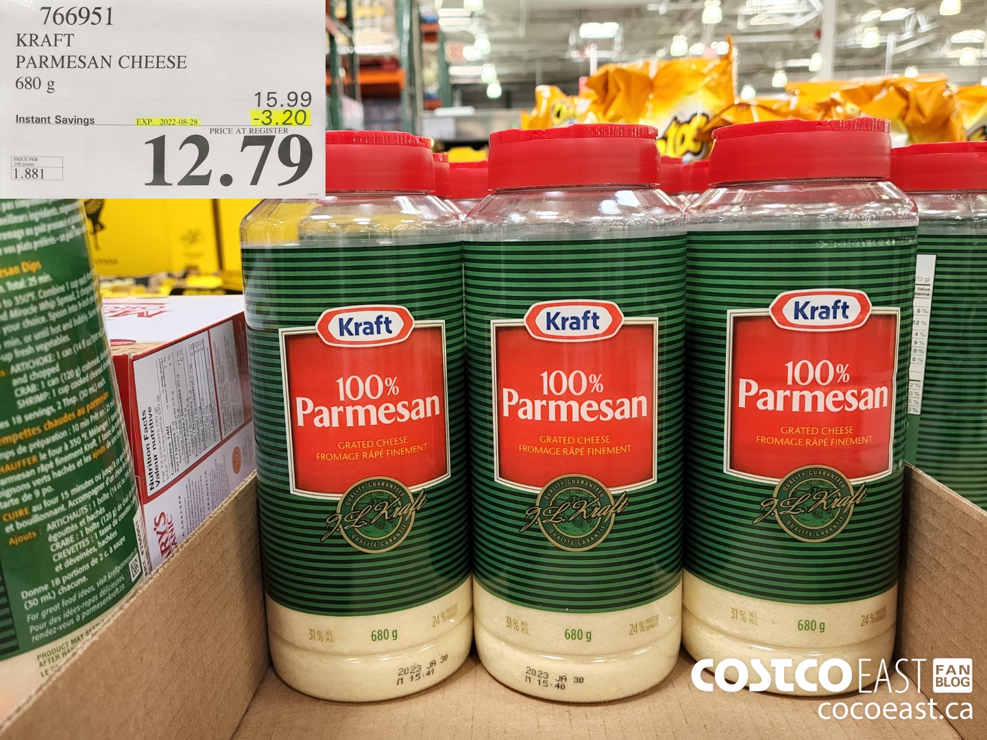 766951 KRAFT PARMESEAN CHEESE 680 G ($3.20 INSTANT SAVINGS EXPIRES ON 2022-08-28) $12.79