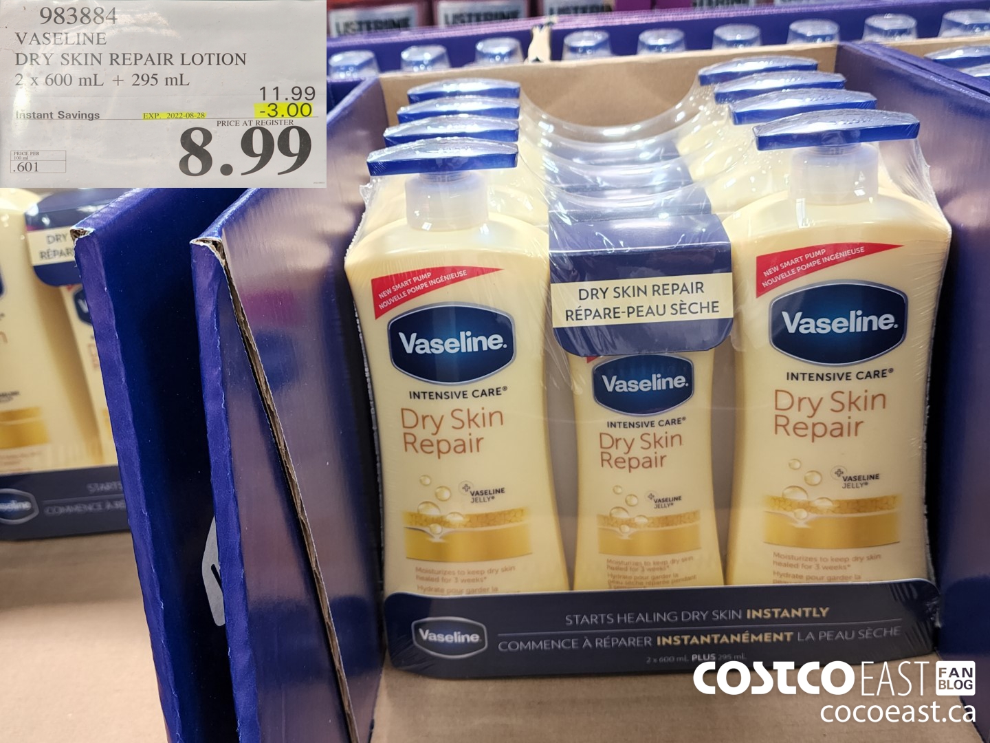 983884 VASELINE DRY SKIN REPAIR LOTION 2 X 600 ML + 295 ML ($3.00 INSTANT SAVINGS EXPIRES ON 2022-08-28) $8.99