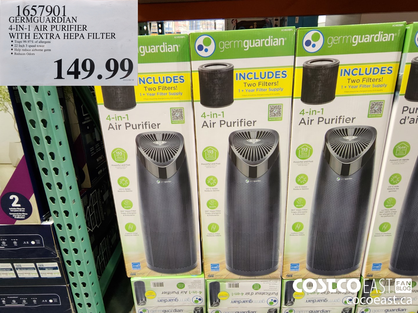 1657901 GERMGUARDIAN 4-IN-1 AIR PURIFIER WITH EXTRA HEPA FILTER $149.99