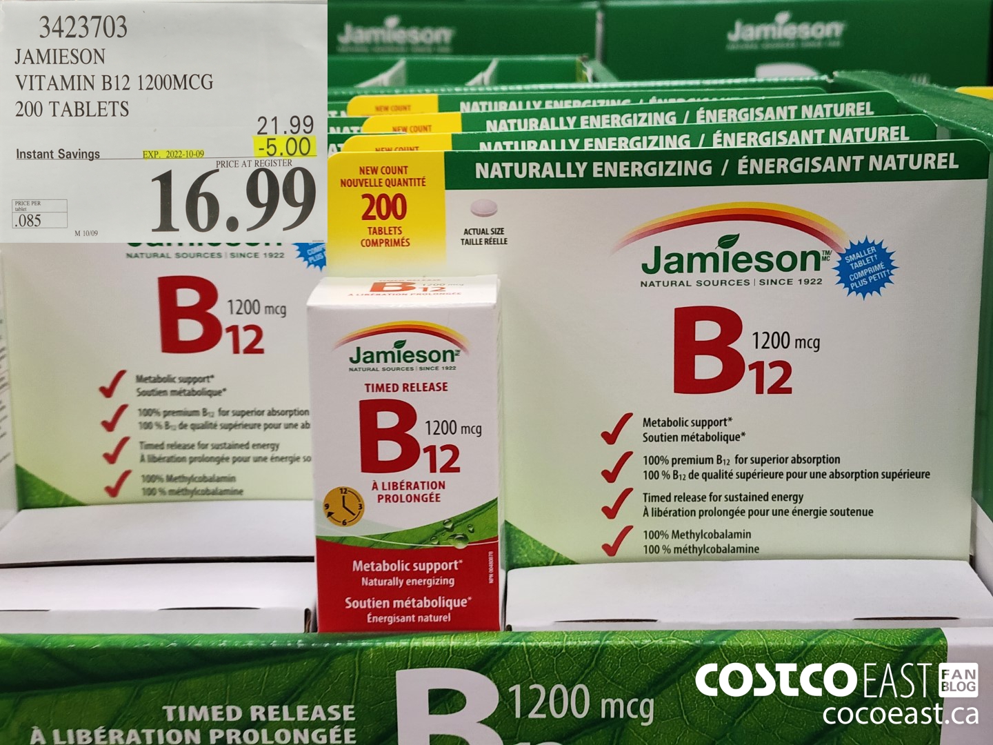 3423703 JAMIESON VITAMIN B12 1200MCG 200 TABLETS ($5.00 INSTANT SAVINGS EXPIRES ON 2022-10-09) $16.99