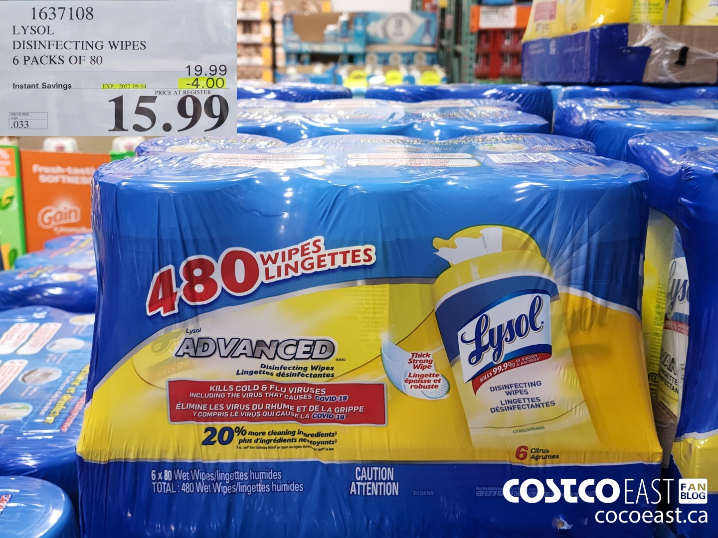 Lysol lingettes désinfectantes, agrumes, contenant de 110 lingettes