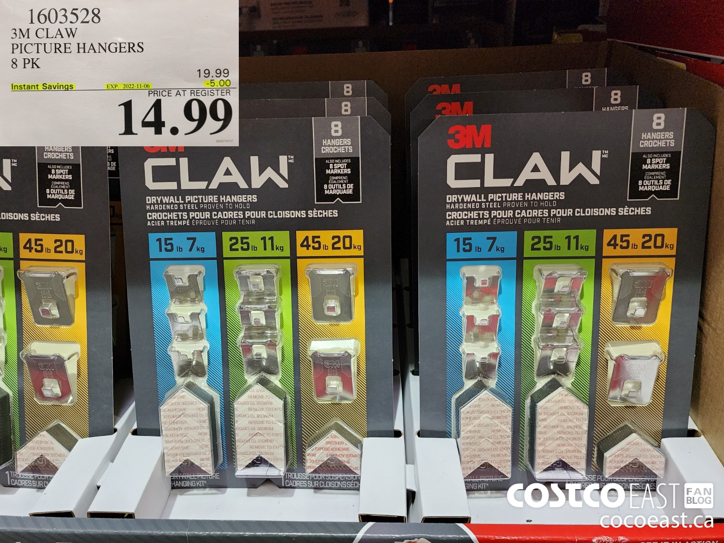 1603528 3M CLAW PICTURE HANGERS 8 PK ($5.00 INSTANT SAVINGS EXPIRES ON 2022-11-06) $14.99