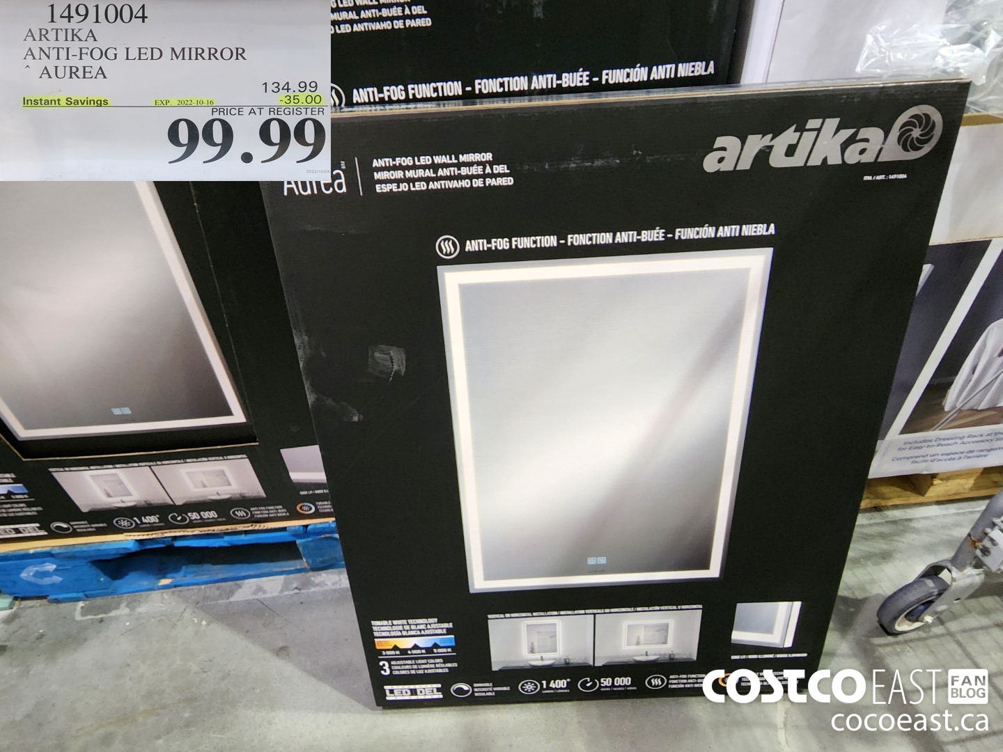 1491004 ARTIKA ANTI-FOG LED MIRROR AUREA ($35.00 INSTANT SAVINGS EXPIRES ON 2022-10-16) $99.99