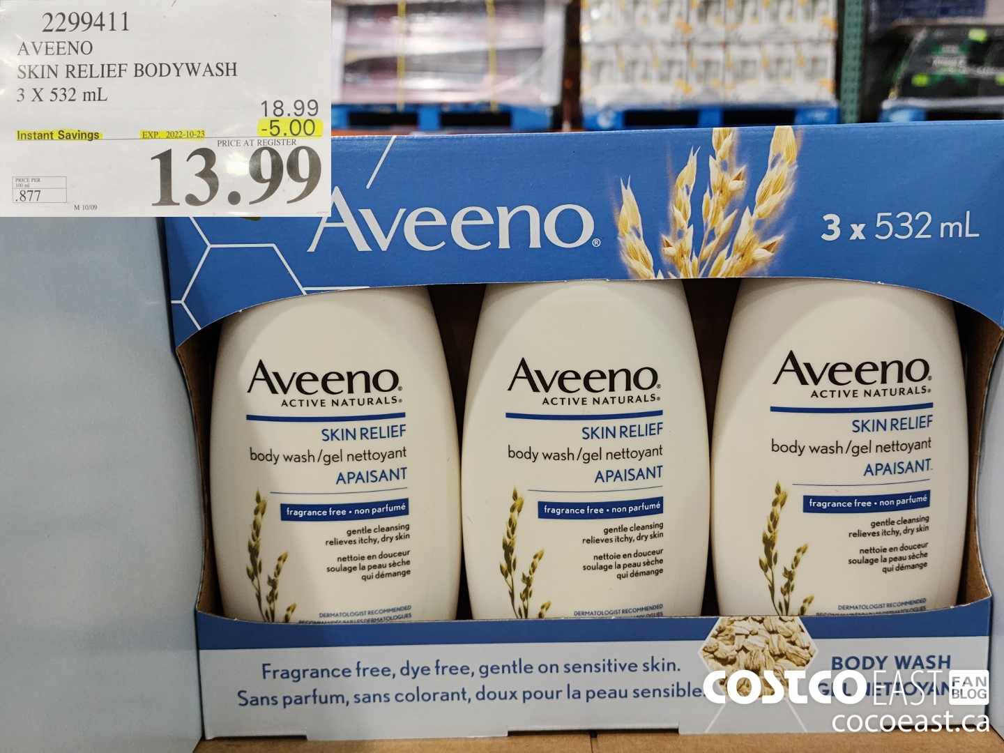 2299411 AVEENO SKIN RELIEF BODYWASH 3 X 532 ML ($5.00 INSTANT SAVINGS EXPIRES ON 2022-10-23) $13.99