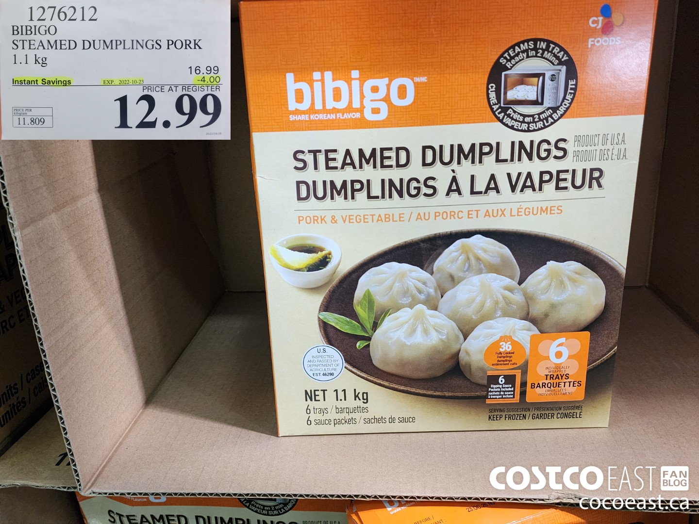 1276212 BIBIGO STEAMED DUMPLINGS PORK 1.1 KG ($4.00 INSTANT SAVINGS EXPIRES ON 2022-10-23) $12.99