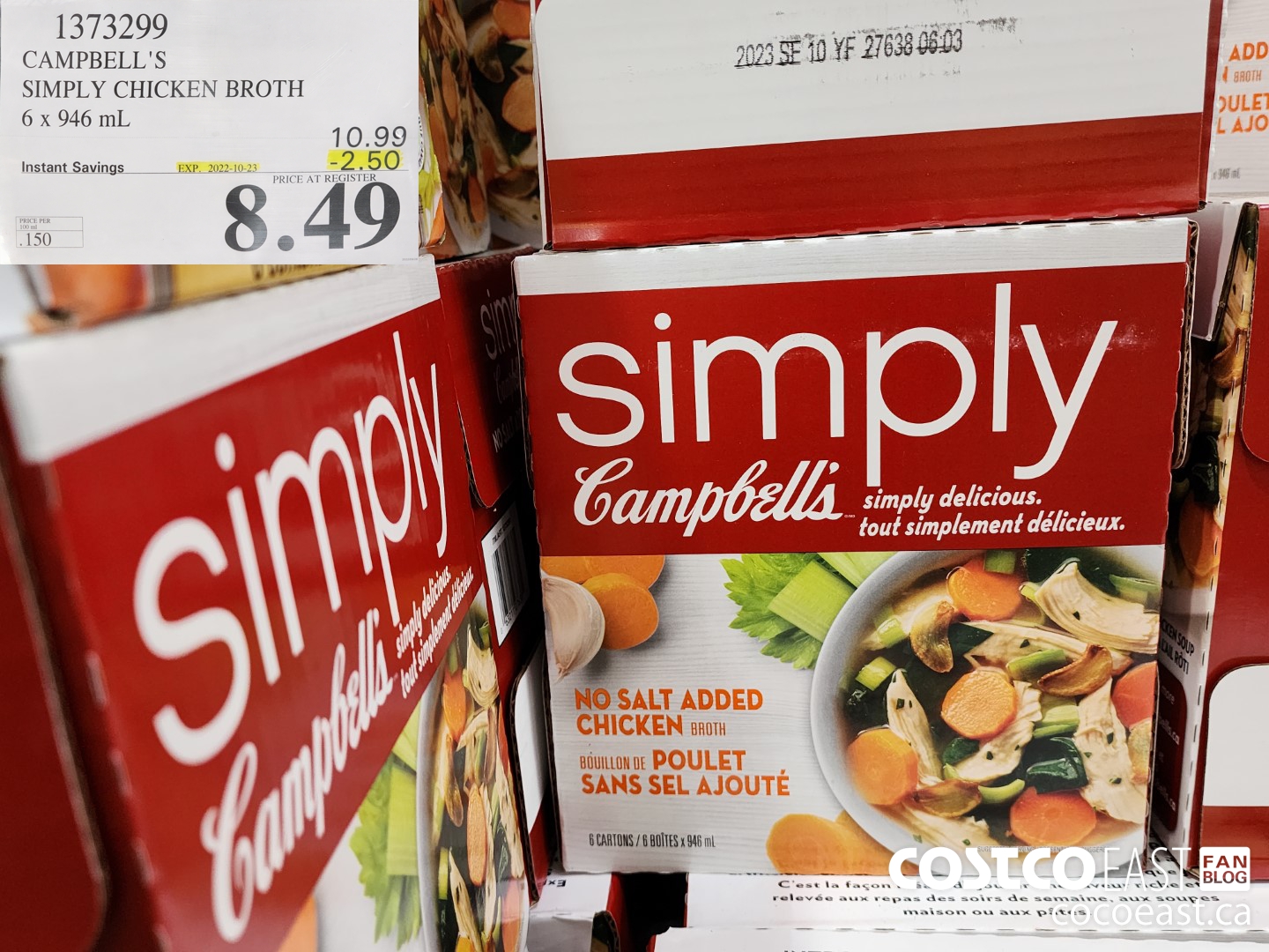 1373299 CAMPBELL'S SIMPLY CHICKEN BROTH 6 x 946 mL ($2.50 INSTANT SAVINGS EXPIRES ON 2022-10-23) $8.49