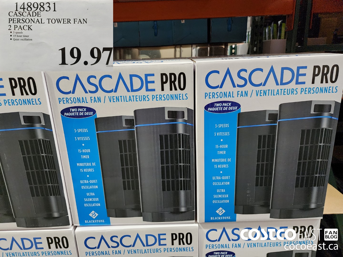 1489831 CASCADE PERSONAL TOWER FAN 2 PACK $19.97