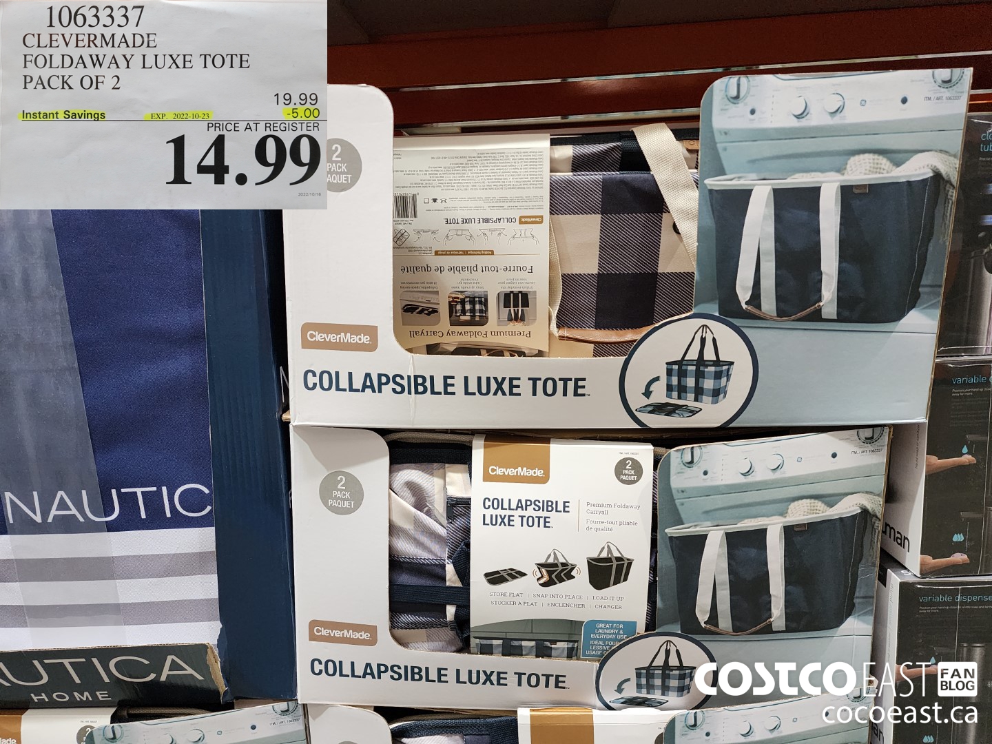 1063337 CLEVERMADE FOLDAWAY LUXE TOTE PACK OF 2 ($5.00 INSTANT SAVINGS EXPIRES ON 2022-10-23) $14.99