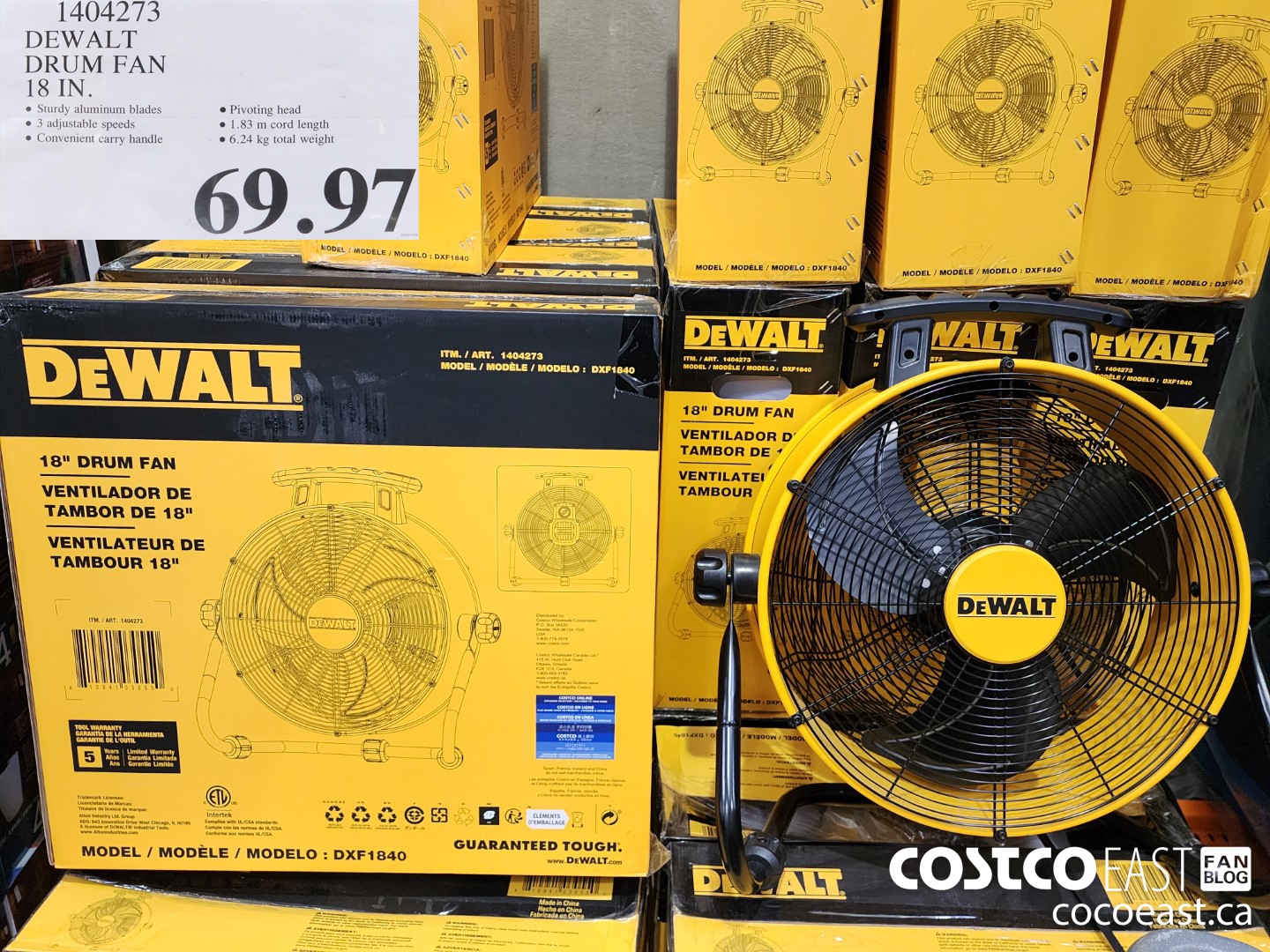 1404273 DEWALT DRUM FAN 18 IN. $69.97